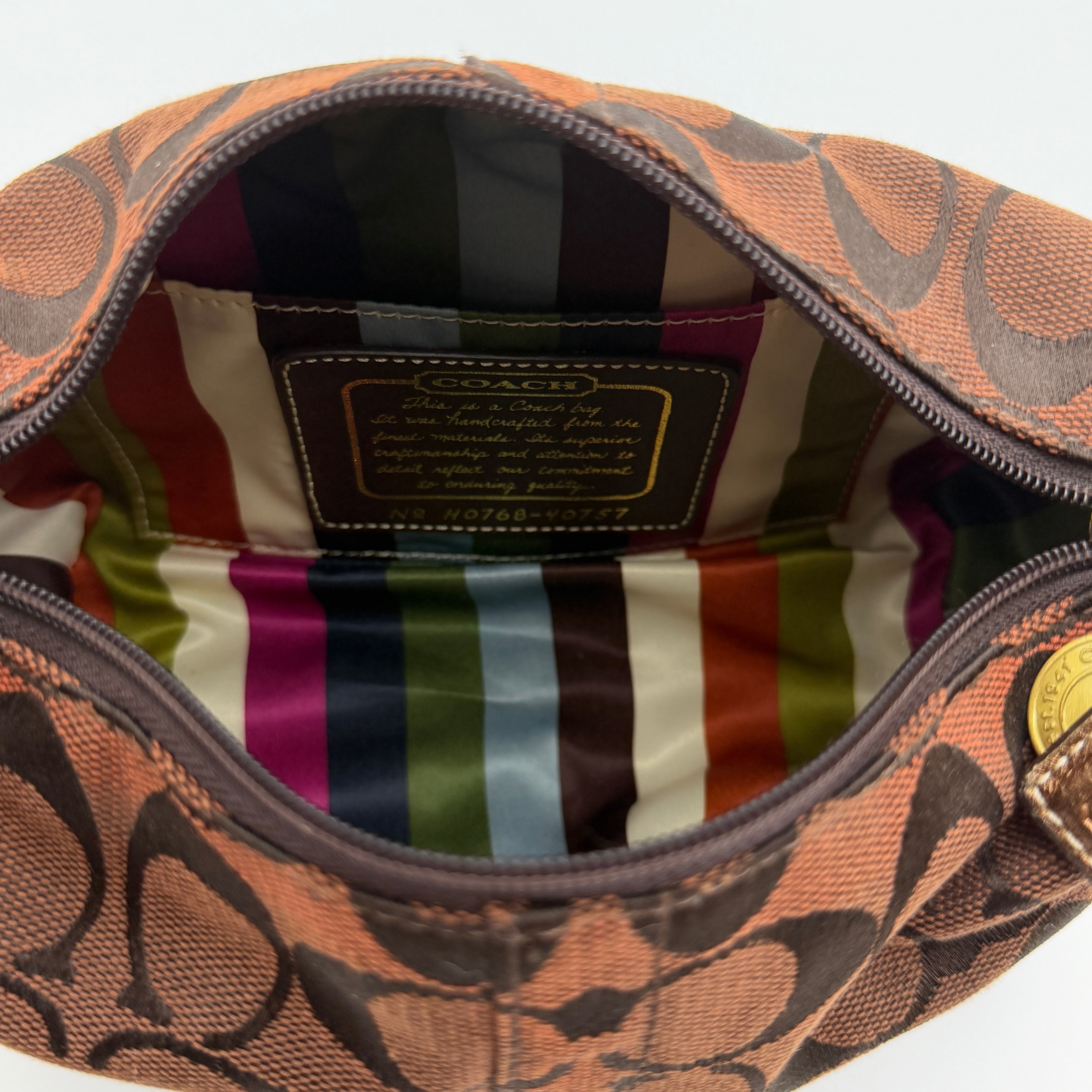 Coach Signature Mini Hobo Stripe Shoulder Bag Brown