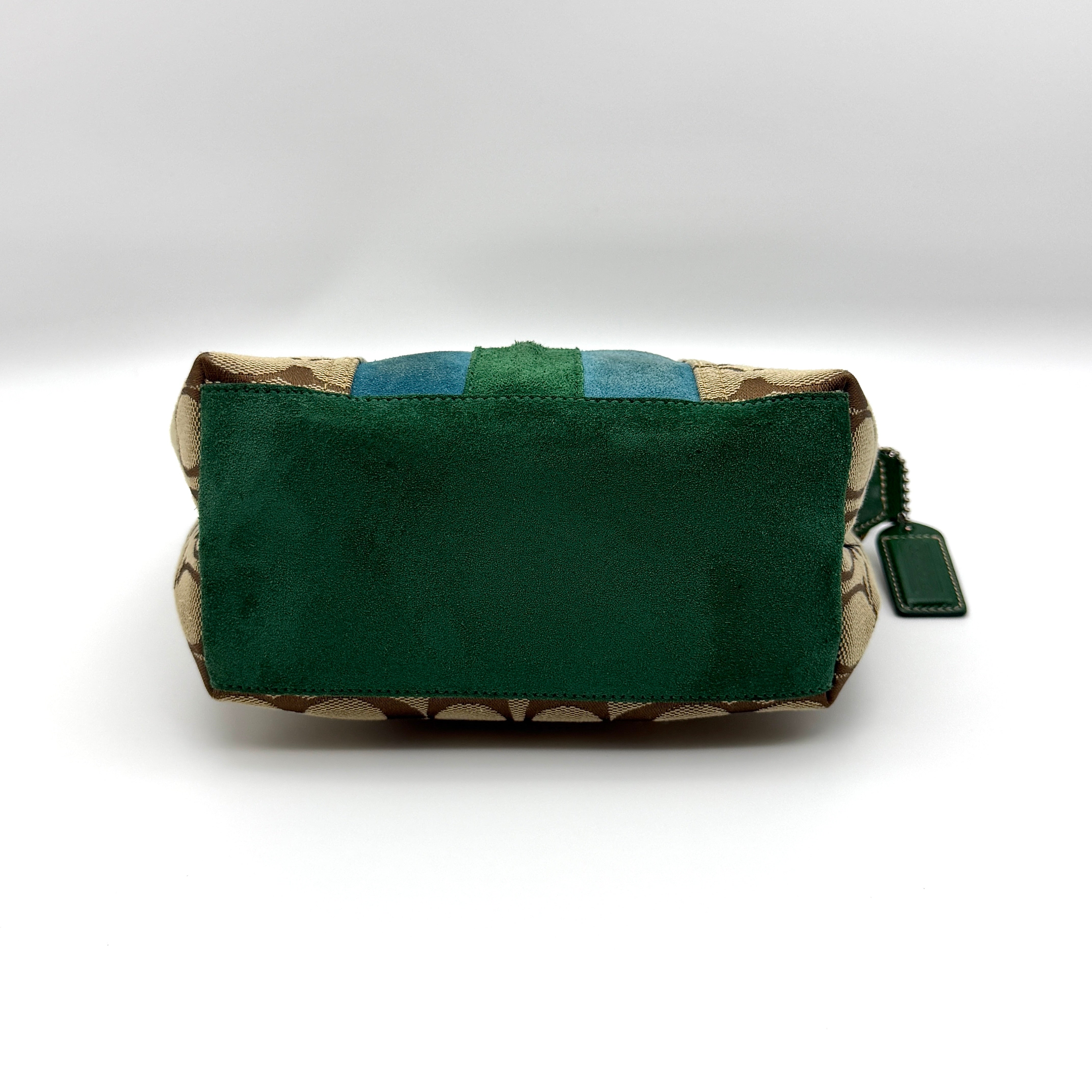 Coach Signature Mini Hobo Striped Suede Shoulder Bag Beige/Green