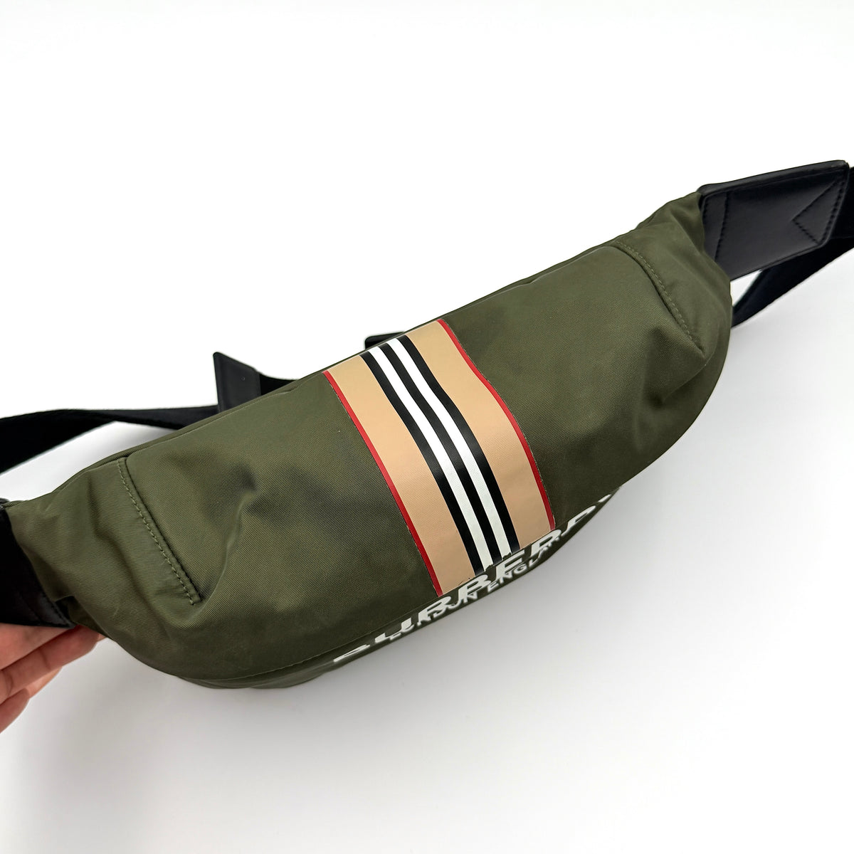 Burberry Logo Icon Stripe Sonny Body Bag Olive Green