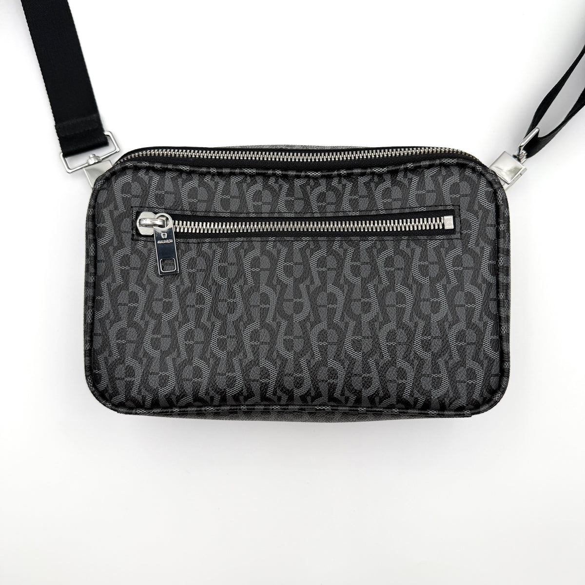 Aigner Monogram Leather Crossbody Bag Black/Grey