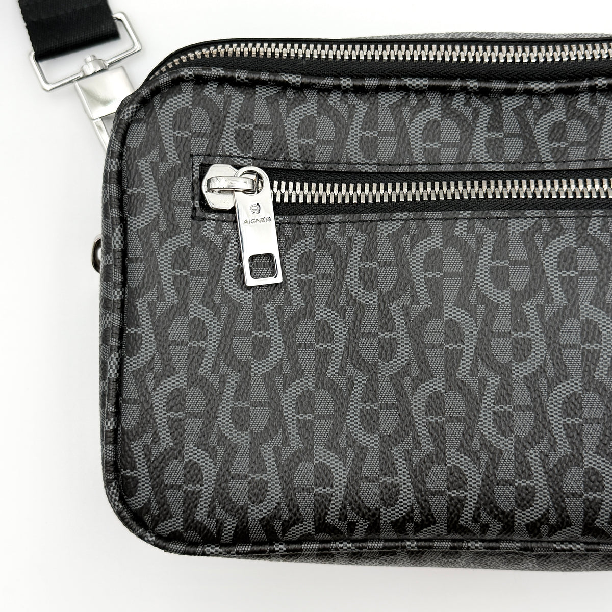 Aigner Monogram Leather Crossbody Bag Black/Grey