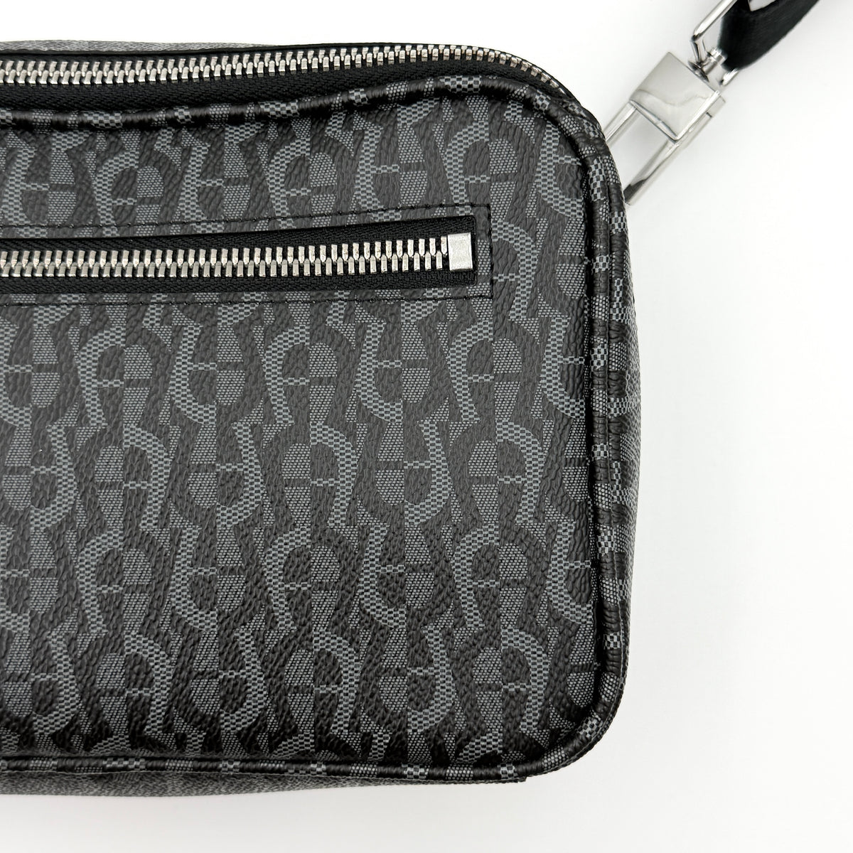 Aigner Monogram Leather Crossbody Bag Black/Grey