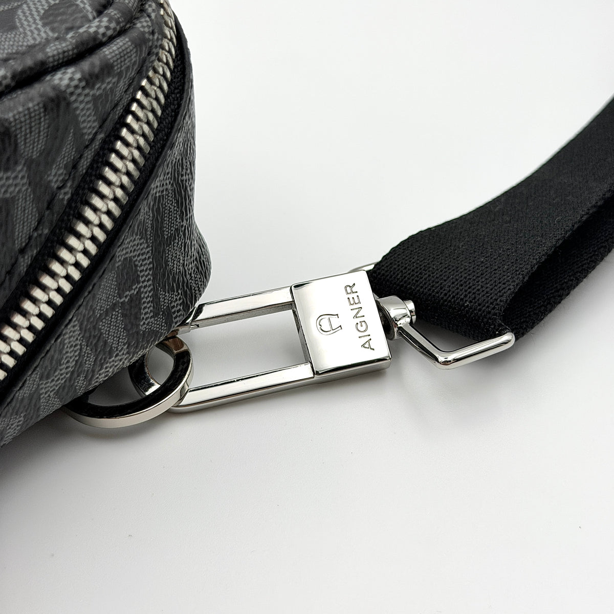 Aigner Monogram Leather Crossbody Bag Black/Grey