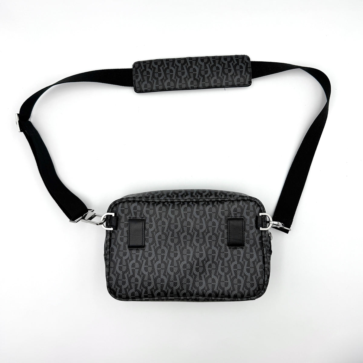 Aigner Monogram Leather Crossbody Bag Black/Grey