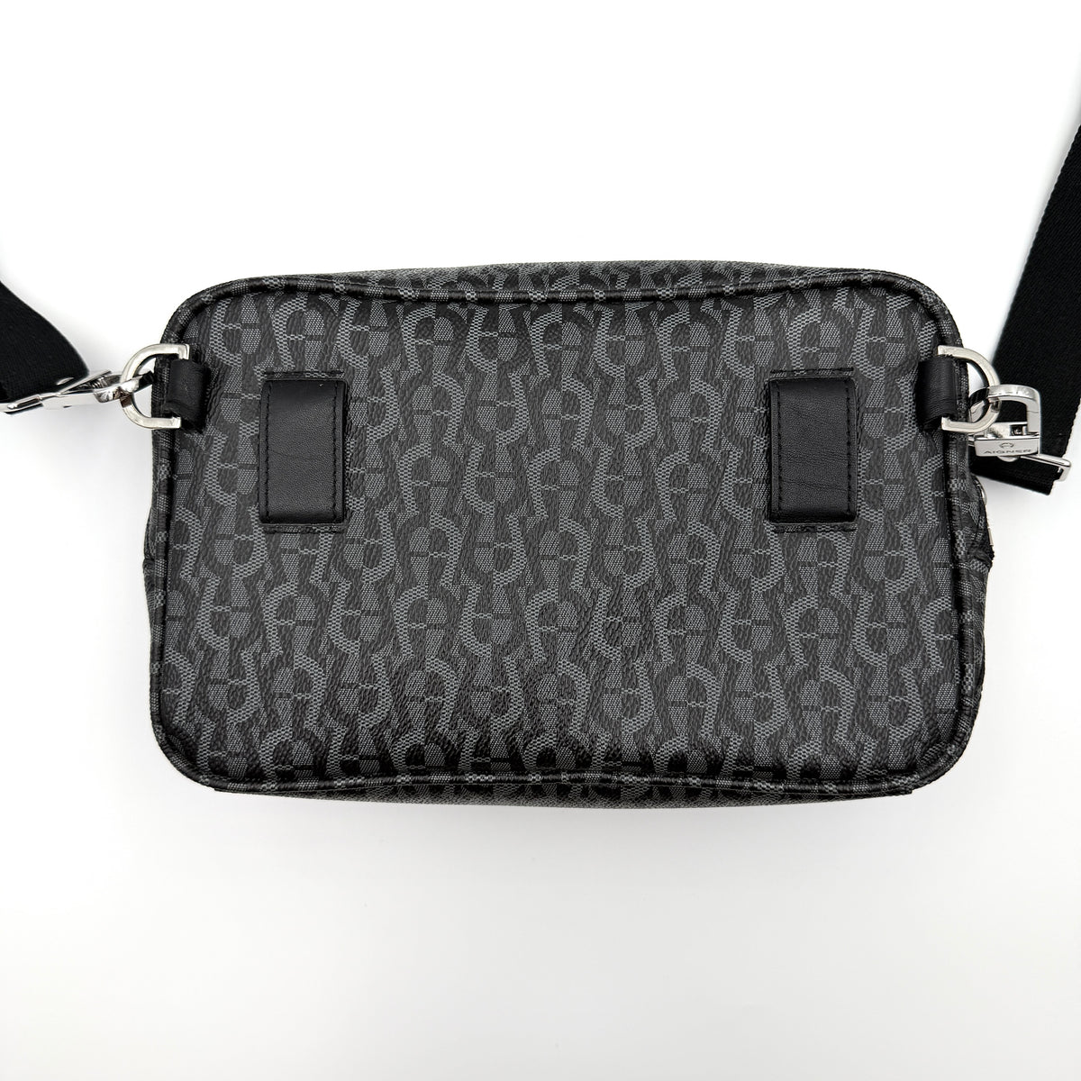 Aigner Monogram Leather Crossbody Bag Black/Grey