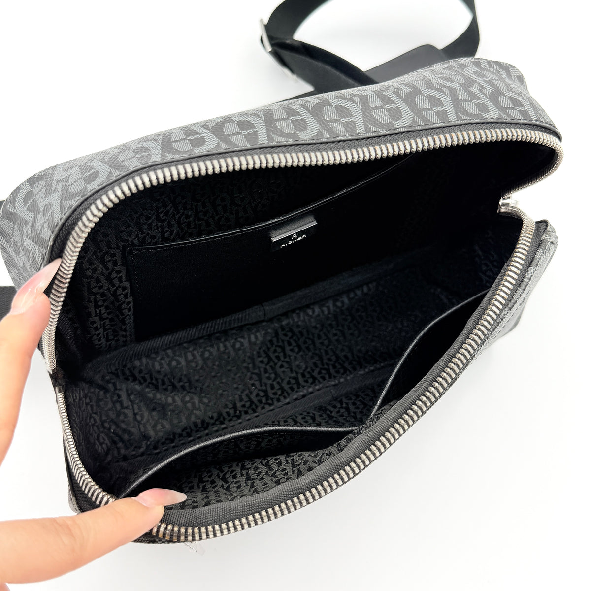 Aigner Monogram Leather Crossbody Bag Black/Grey