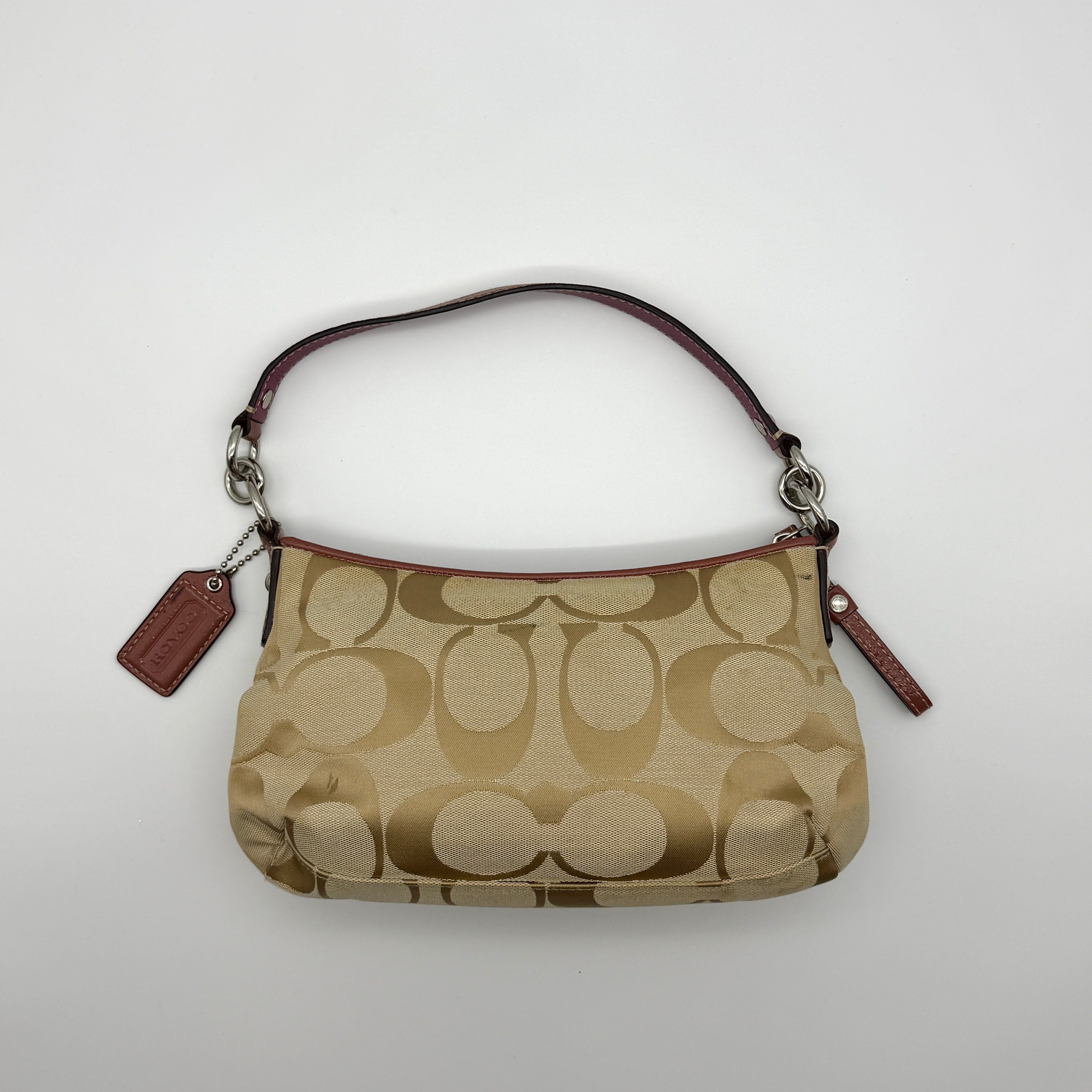 Coach 2Way Signature Stripe Shoulder Bag Beige/Purple