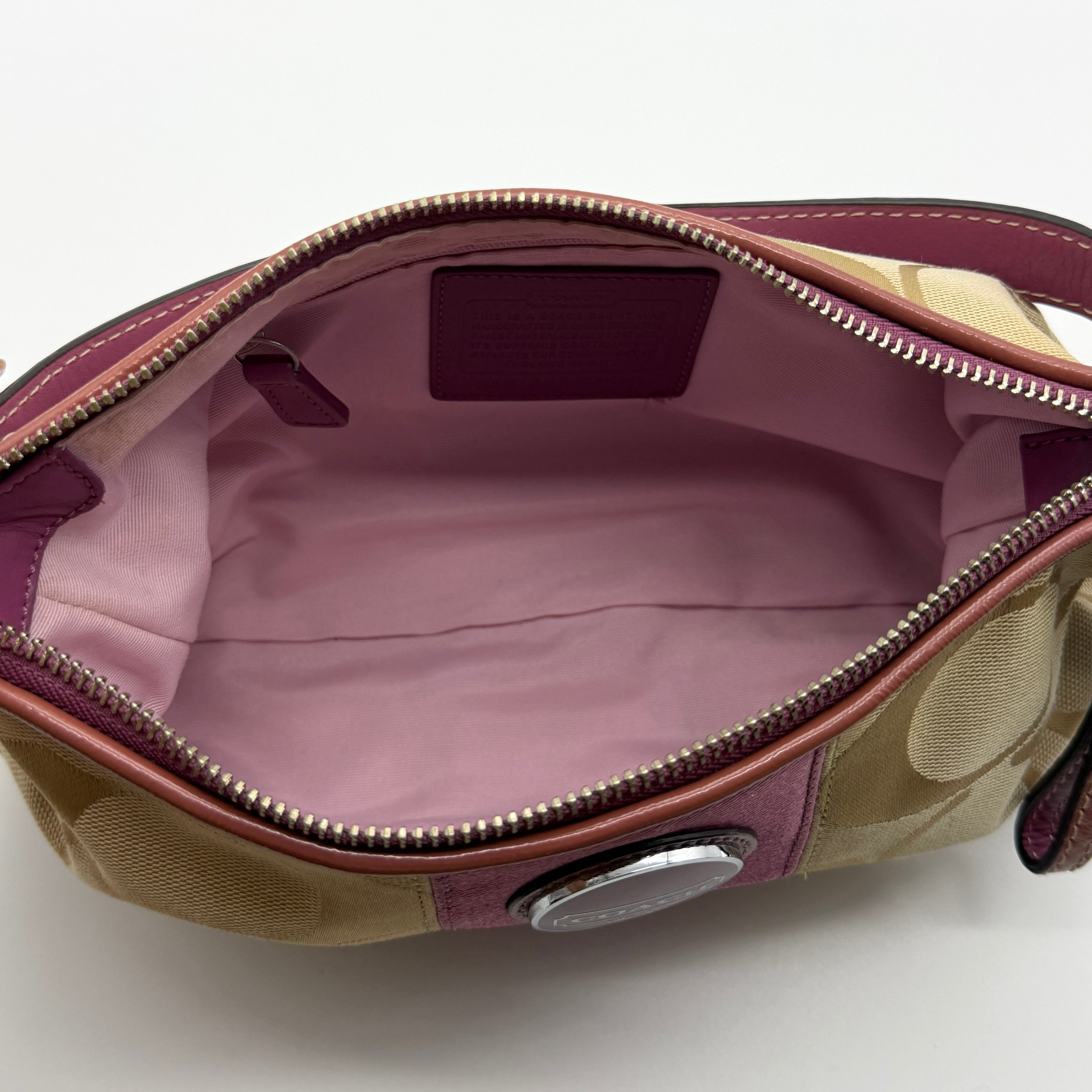 Coach 2Way Signature Stripe Shoulder Bag Beige/Purple