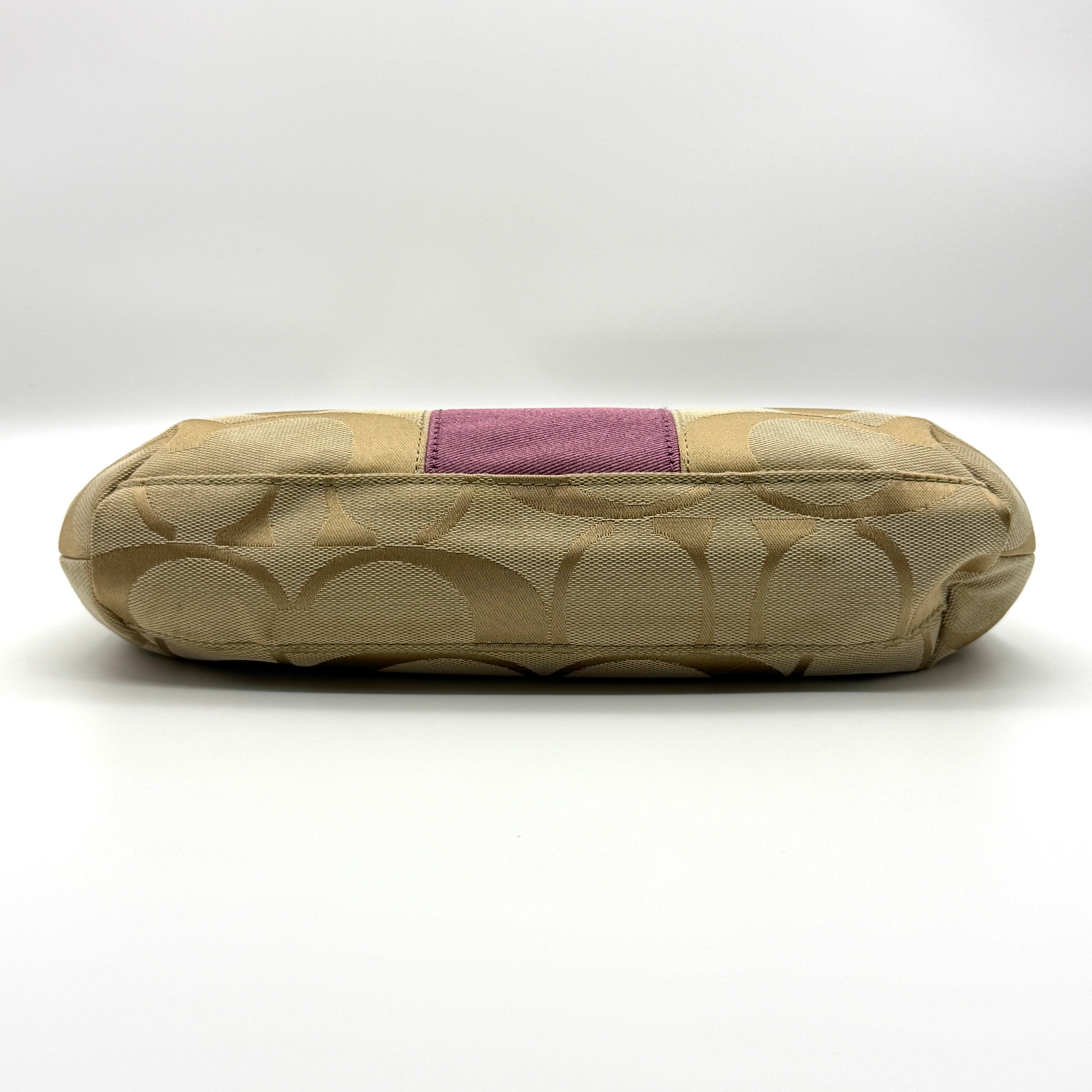 Coach 2Way Signature Stripe Shoulder Bag Beige/Purple