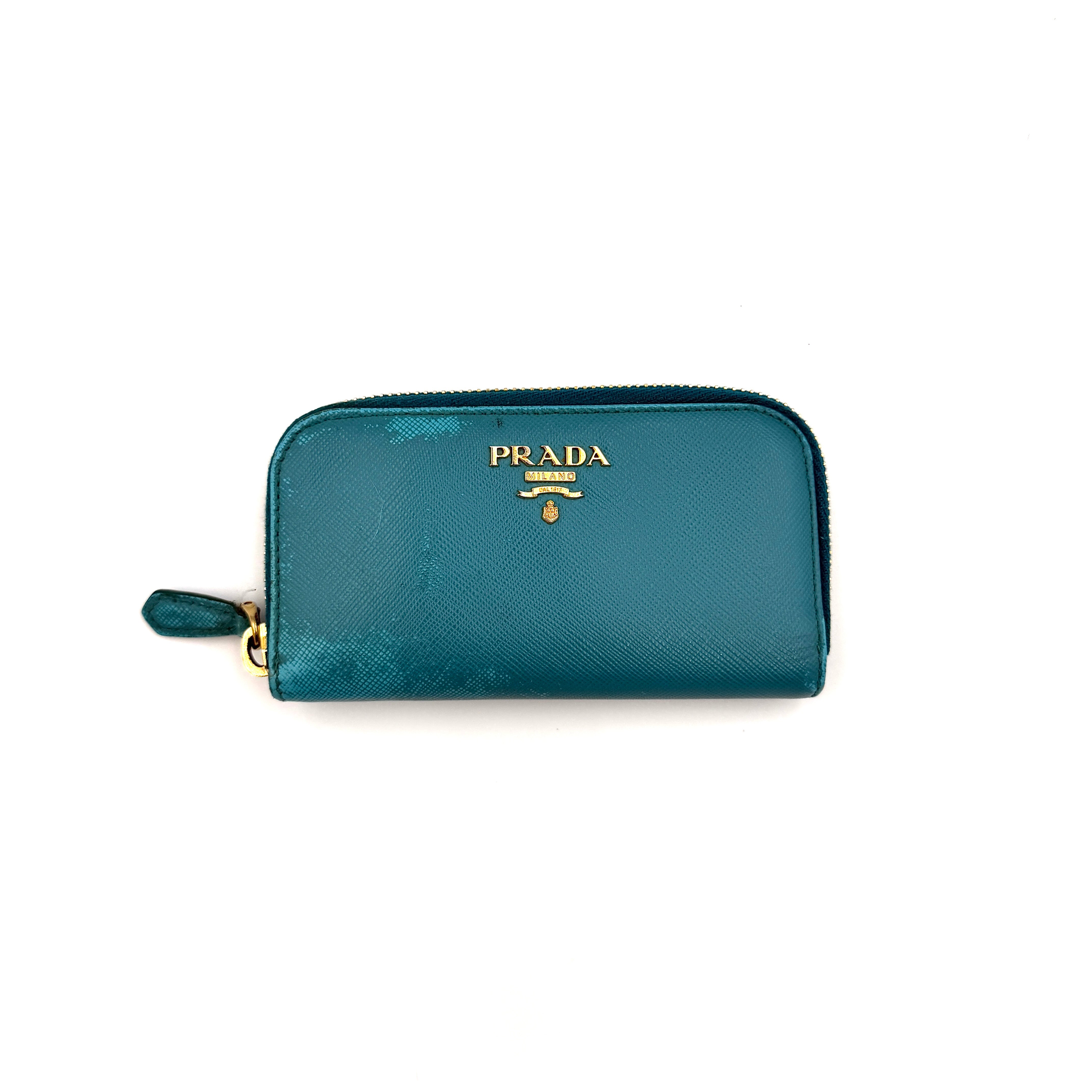 Prada Saffiano Zippy Key Holder Blue