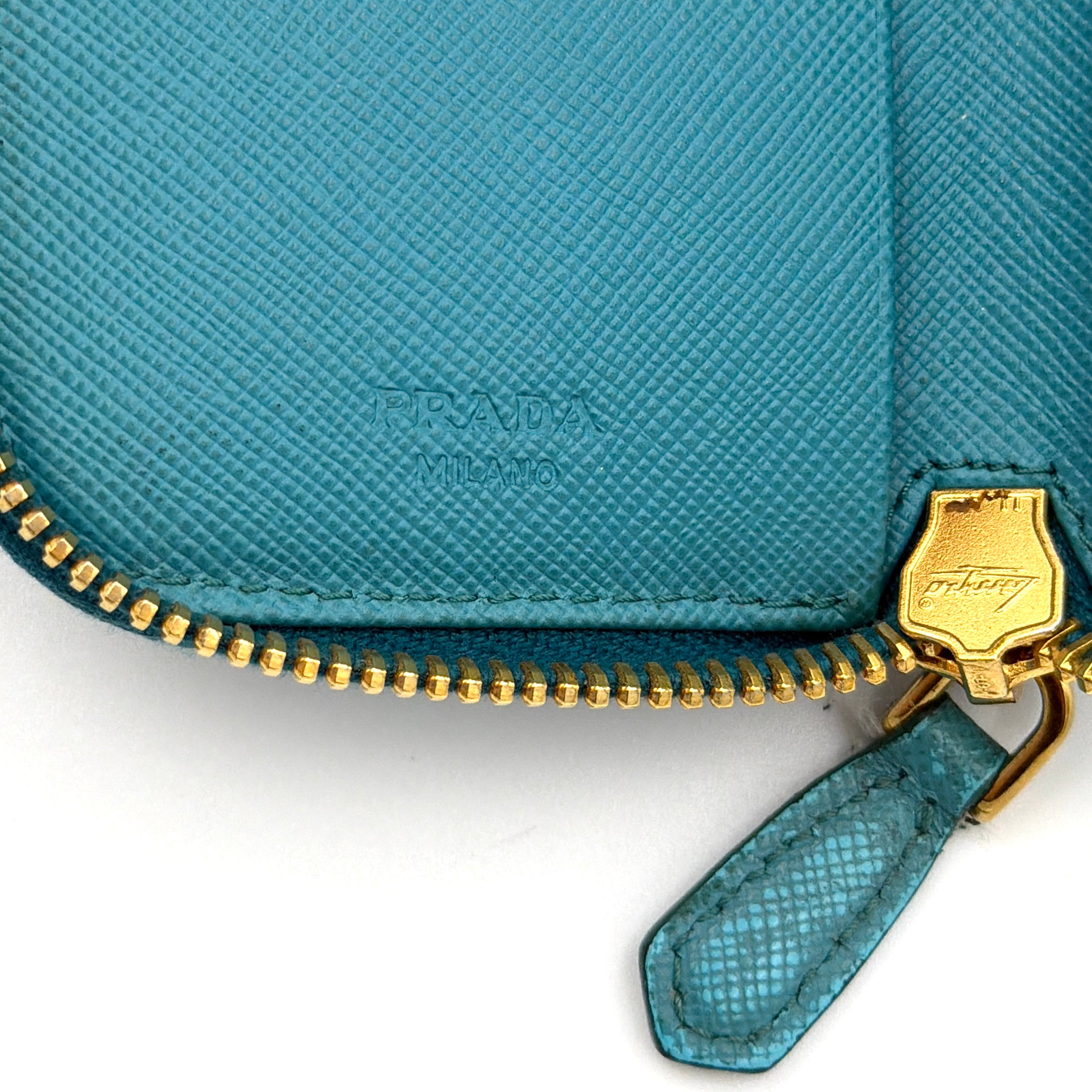 Prada Saffiano Zippy Key Holder Blue