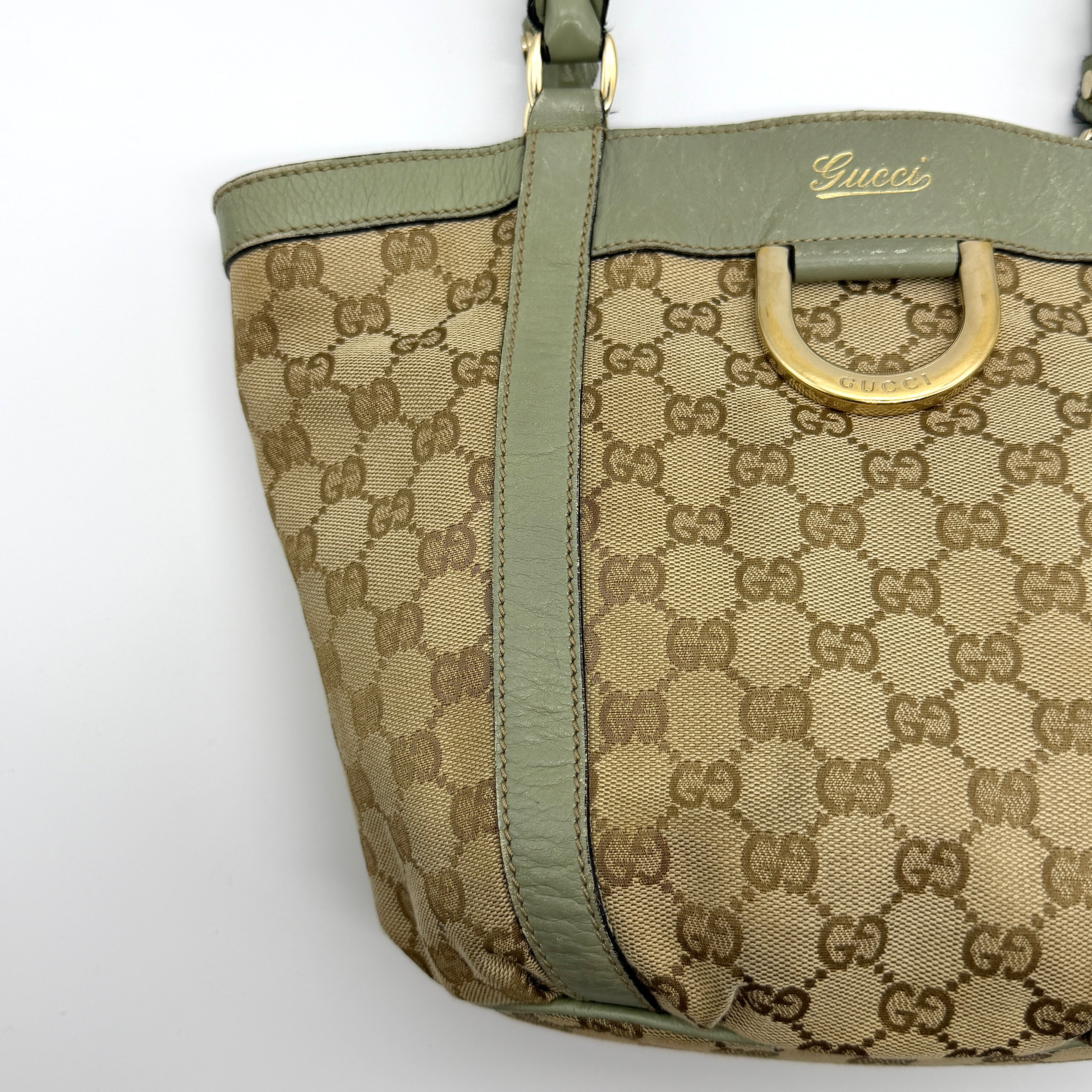 Gucci GG Monogram Abbey D-Ring Shoulder Bag Beige/Green