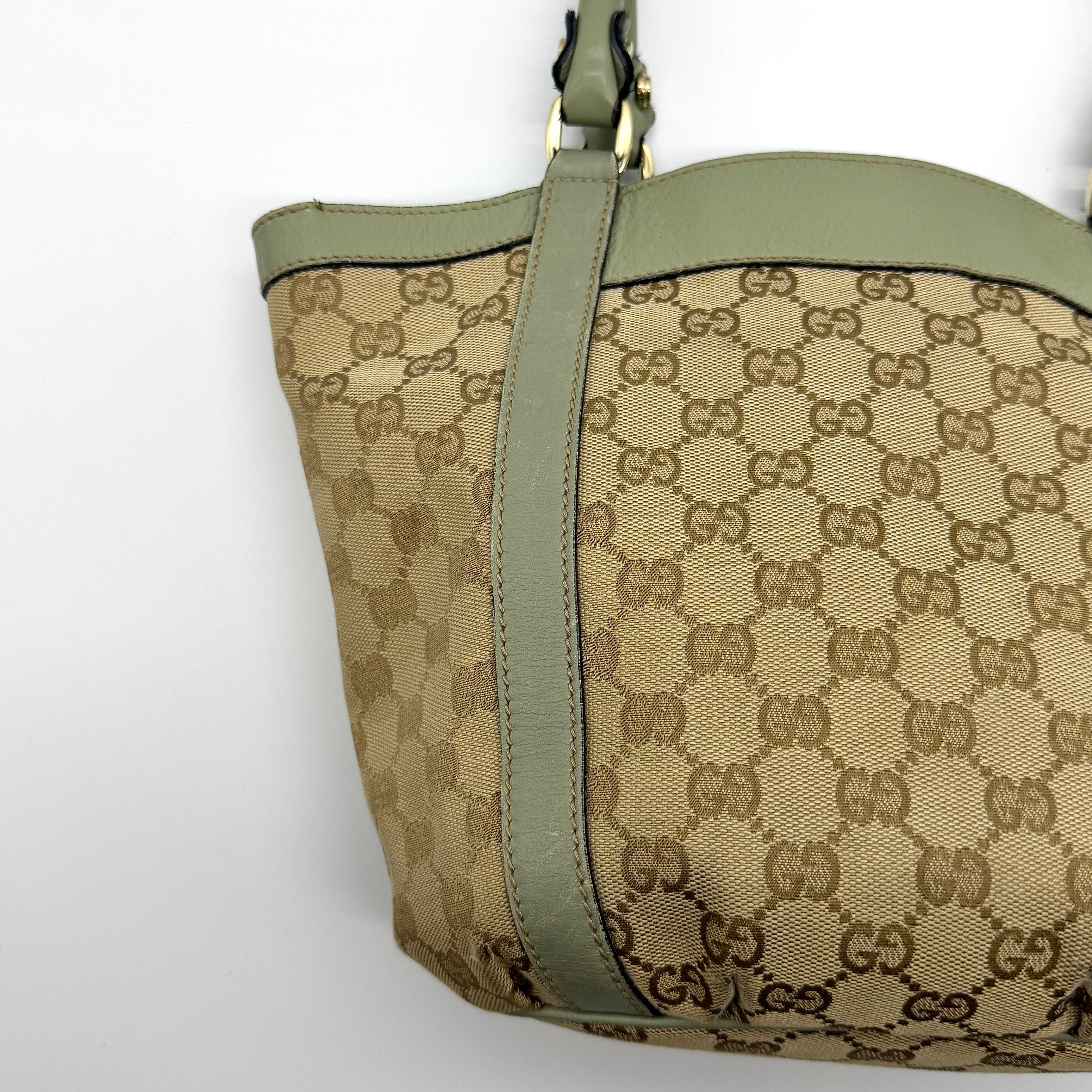 Gucci GG Monogram Abbey D-Ring Shoulder Bag Beige/Green