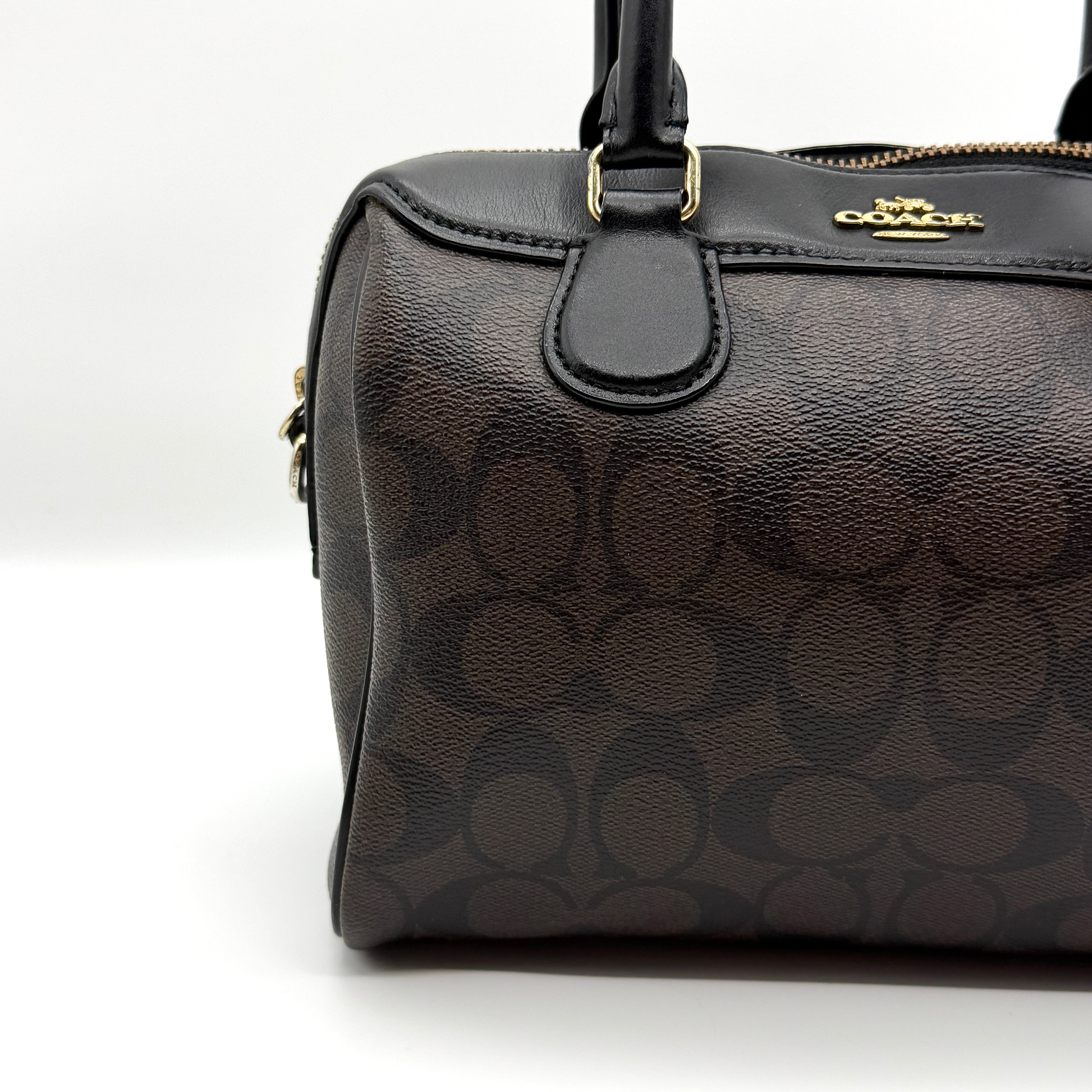 Coach 2Way Signature PVC Mini Bennet Boston Bag Brown/Black