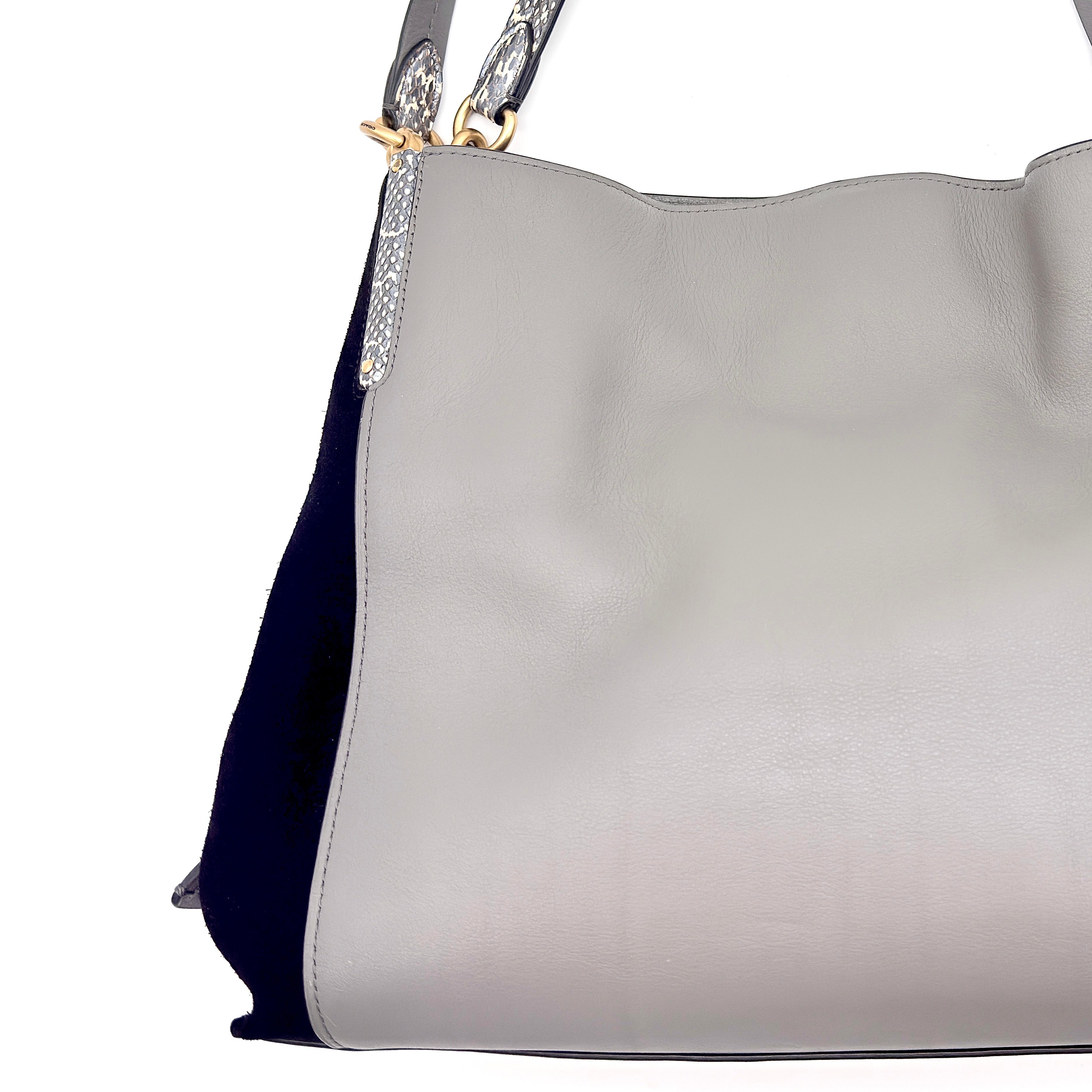 Coach Dalton 31 Snakeskin Colorblock Hobo Shoulder Bag Grey/Black