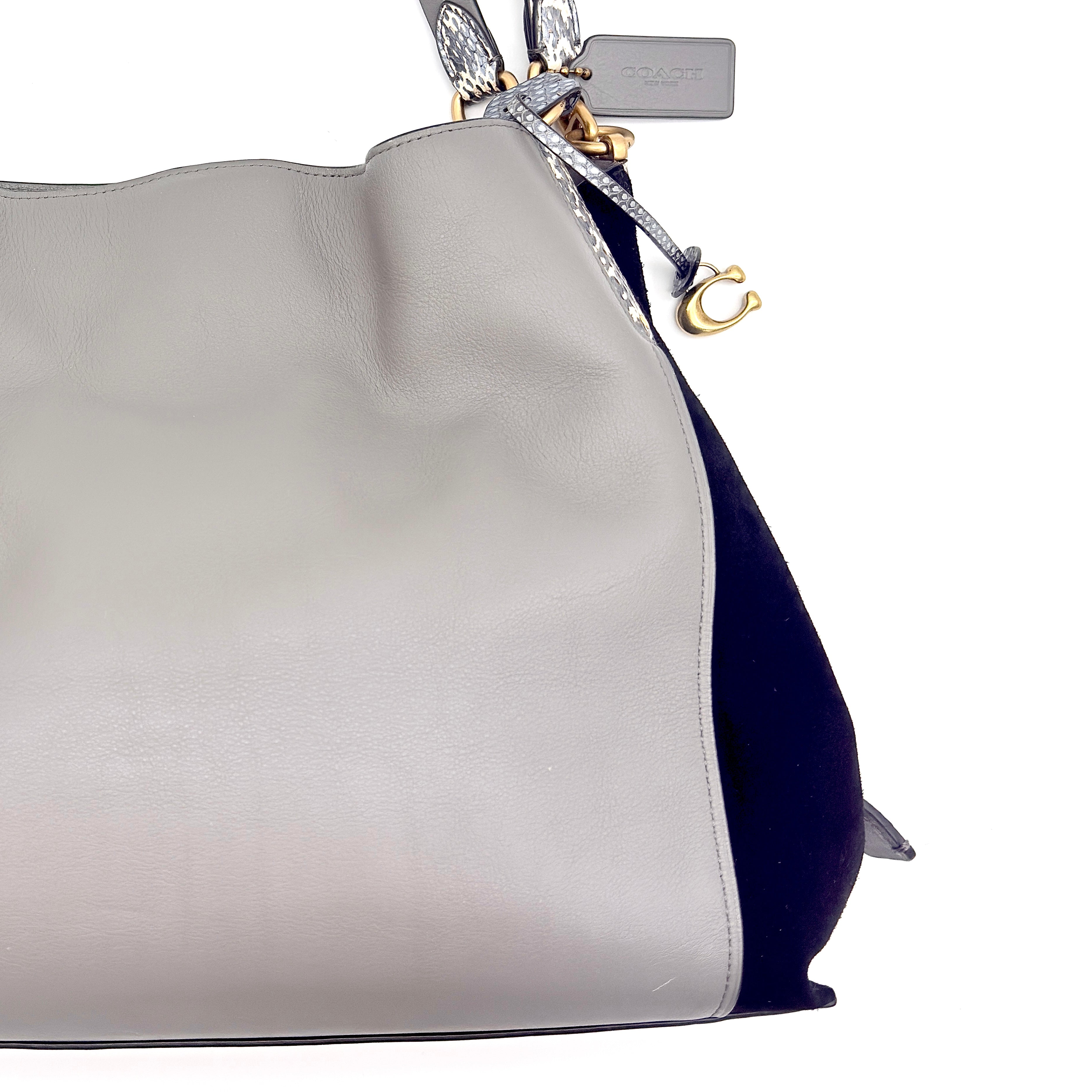 Coach Dalton 31 Snakeskin Colorblock Hobo Shoulder Bag Grey/Black