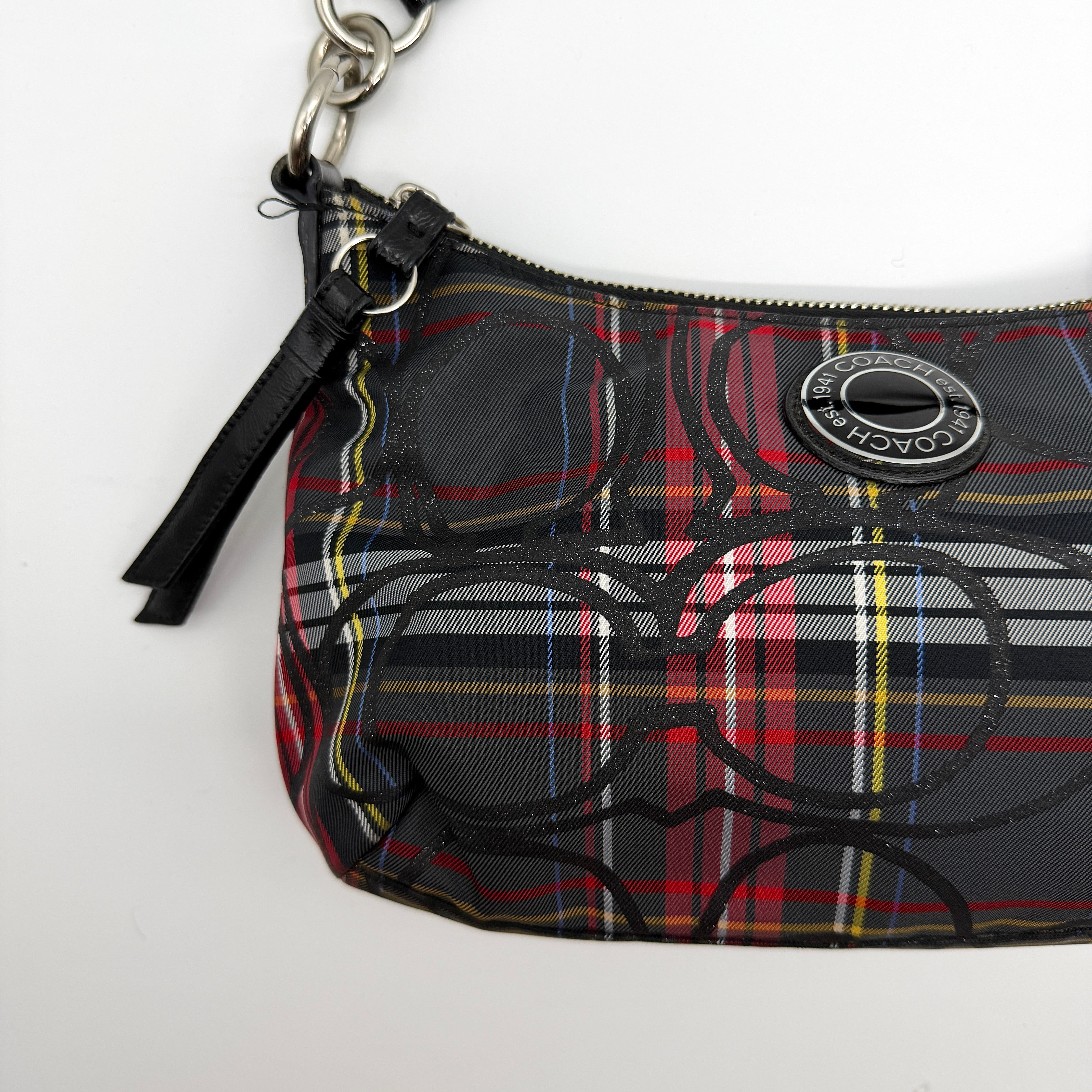 Coach 2Way Signature Poppy Tartan Shoulder Bag Multi