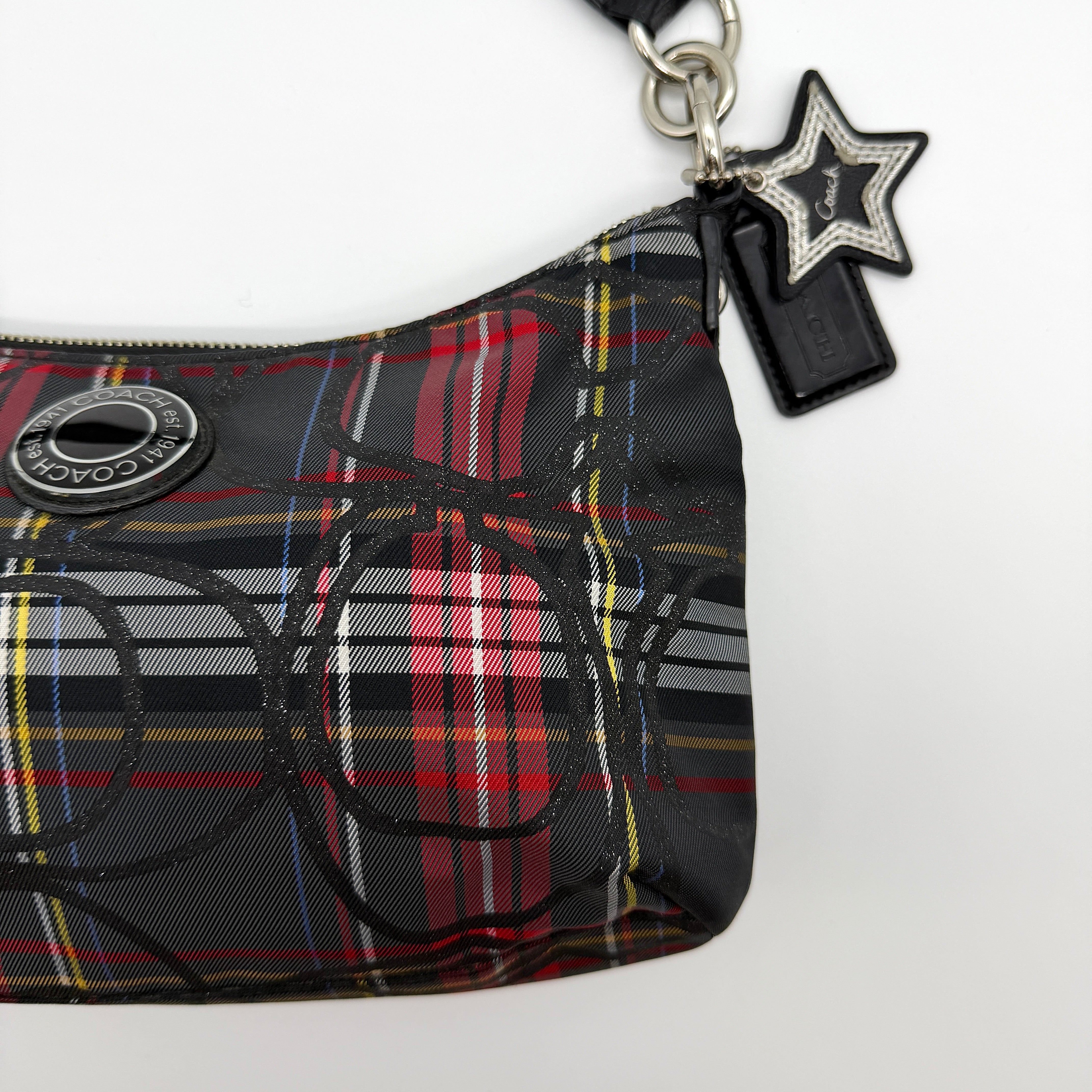 Coach 2Way Signature Poppy Tartan Shoulder Bag Multi
