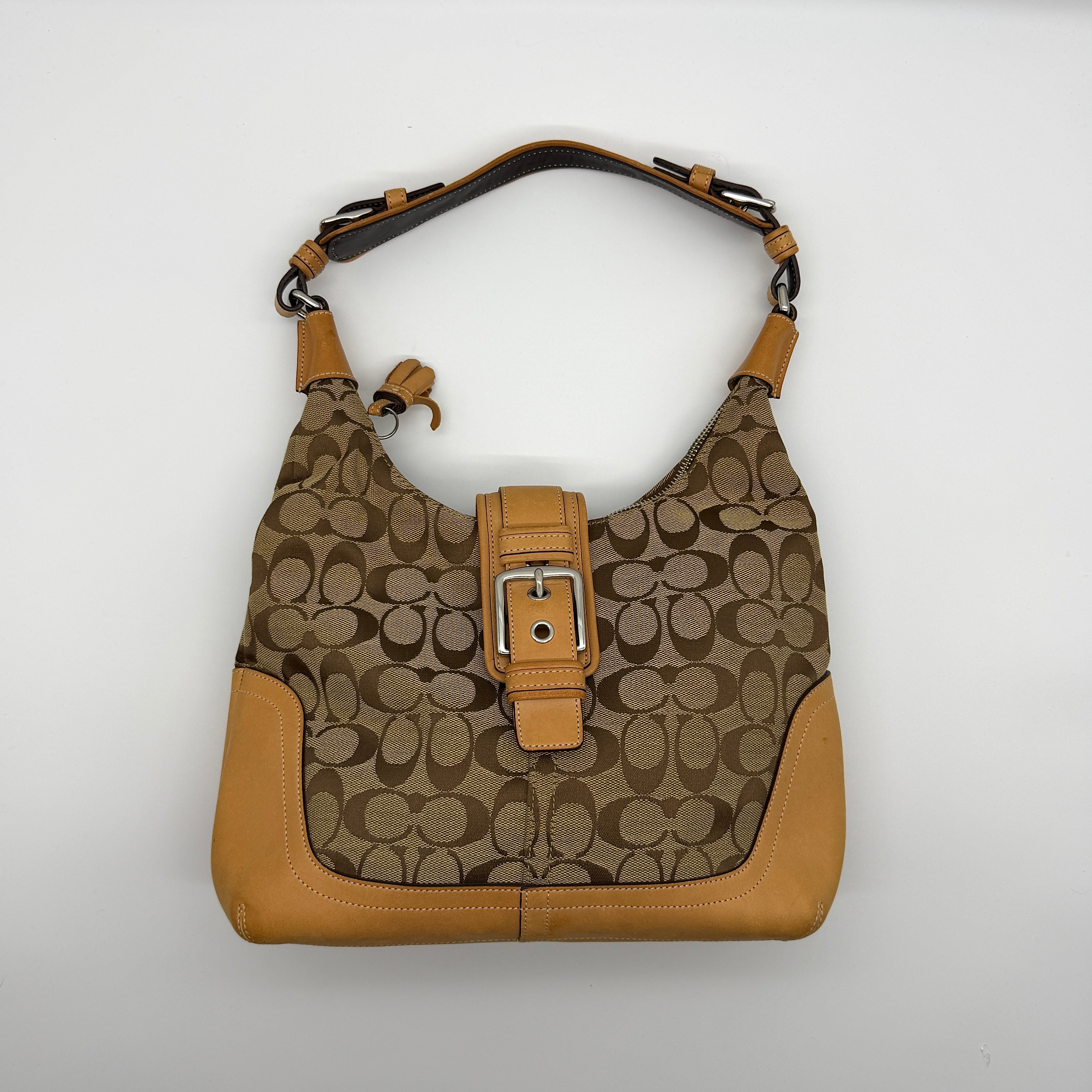 Coach Signature Clip Hamilton Hobo Shoulder Bag Beige