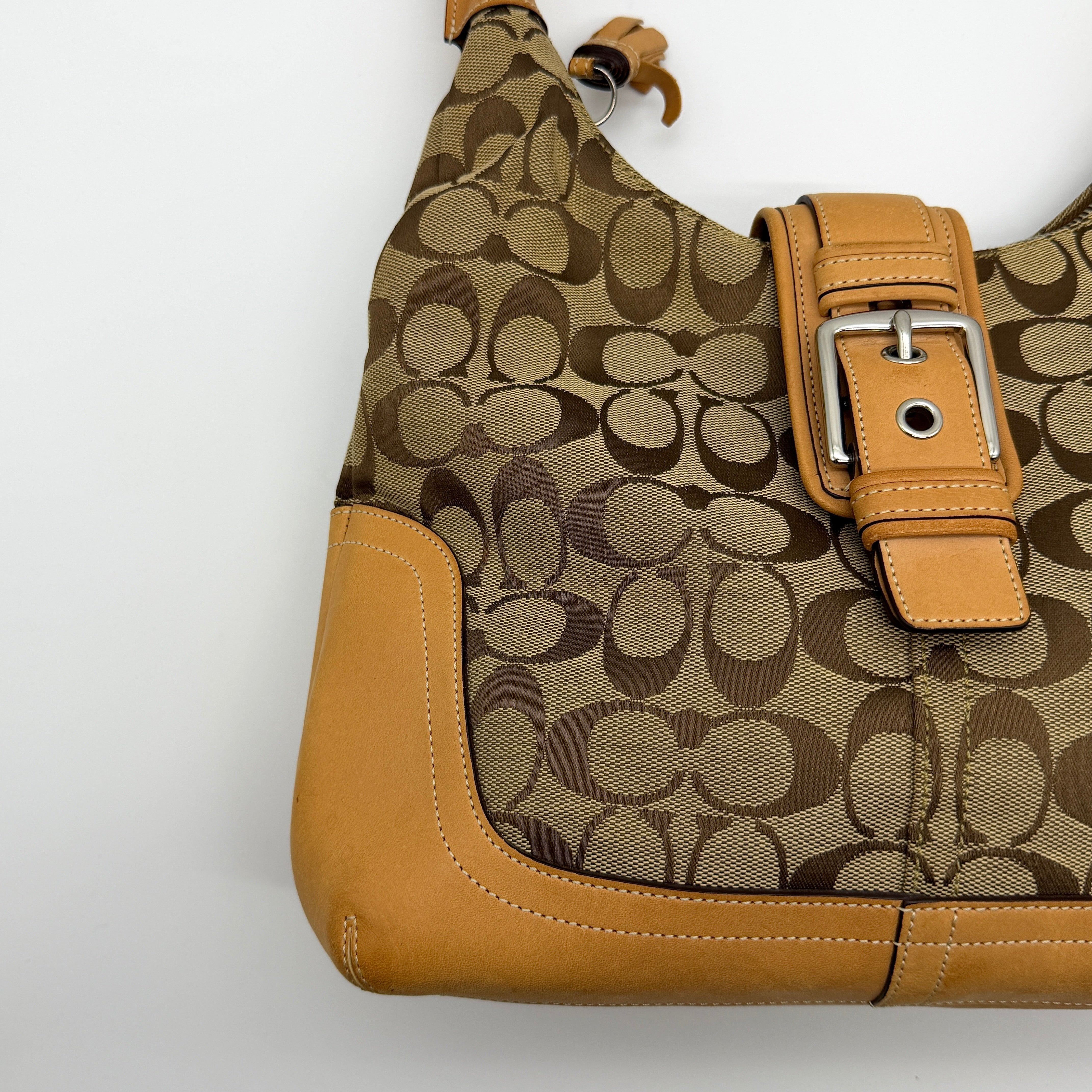 Coach Signature Clip Hamilton Hobo Shoulder Bag Beige