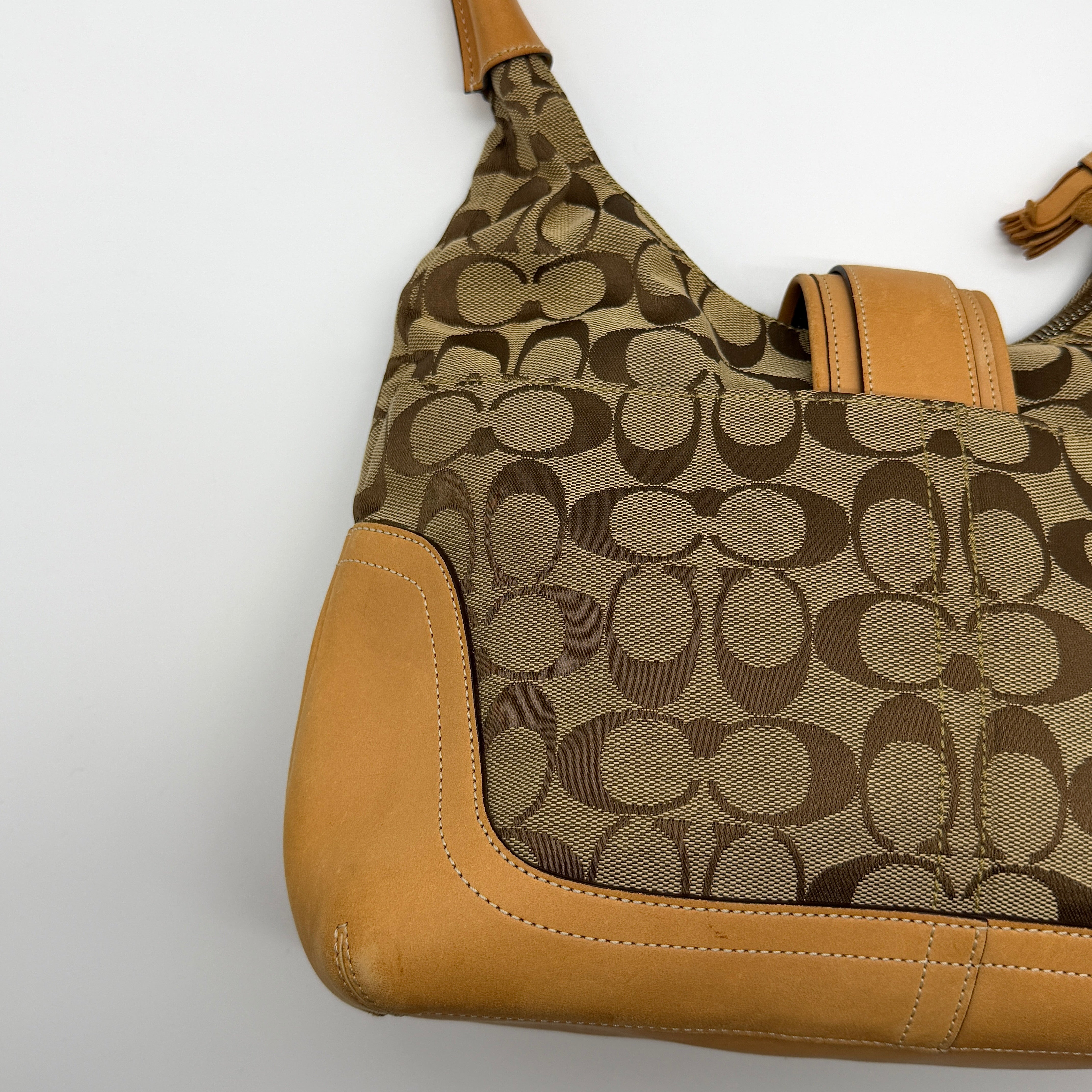 Coach Signature Clip Hamilton Hobo Shoulder Bag Beige