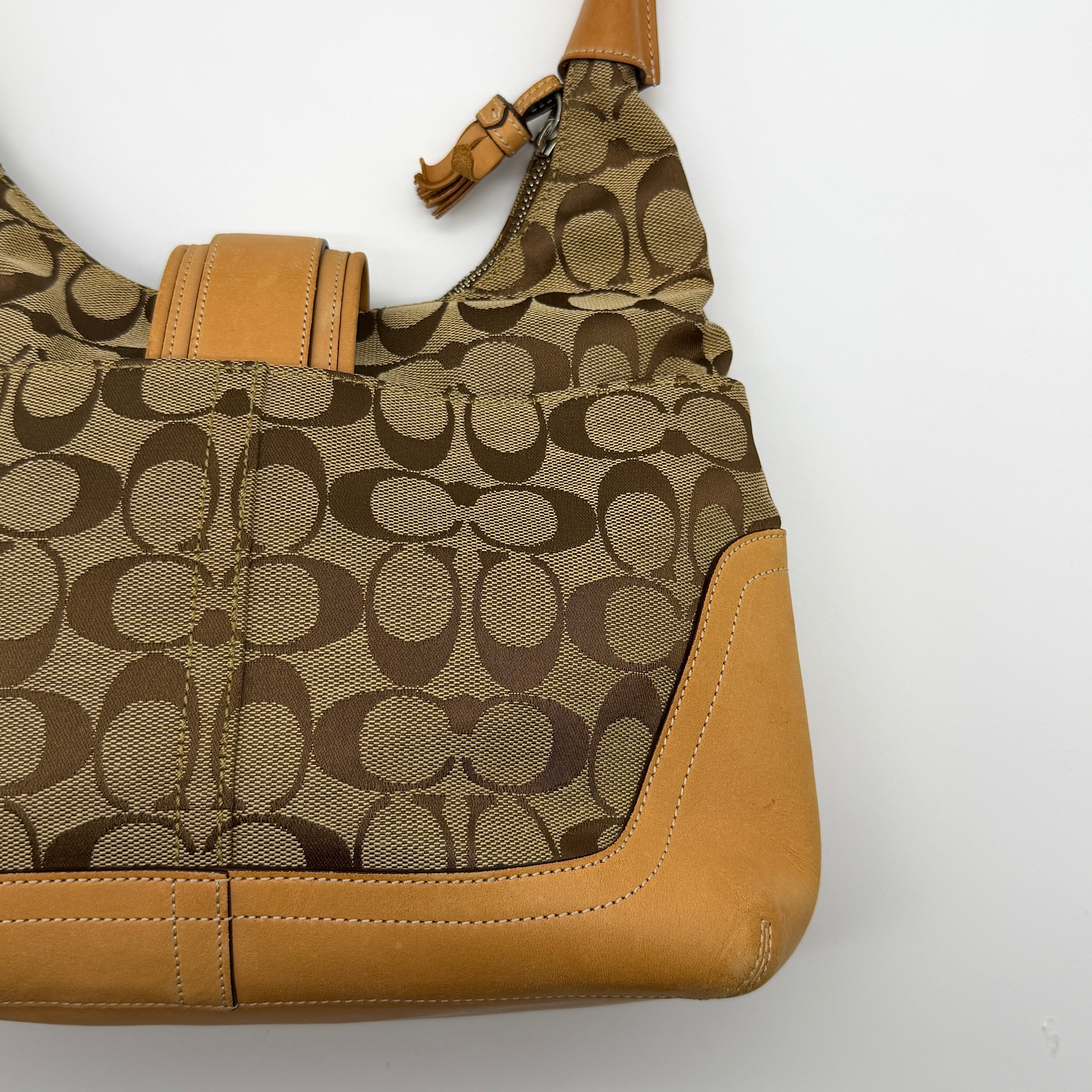 Coach Signature Clip Hamilton Hobo Shoulder Bag Beige