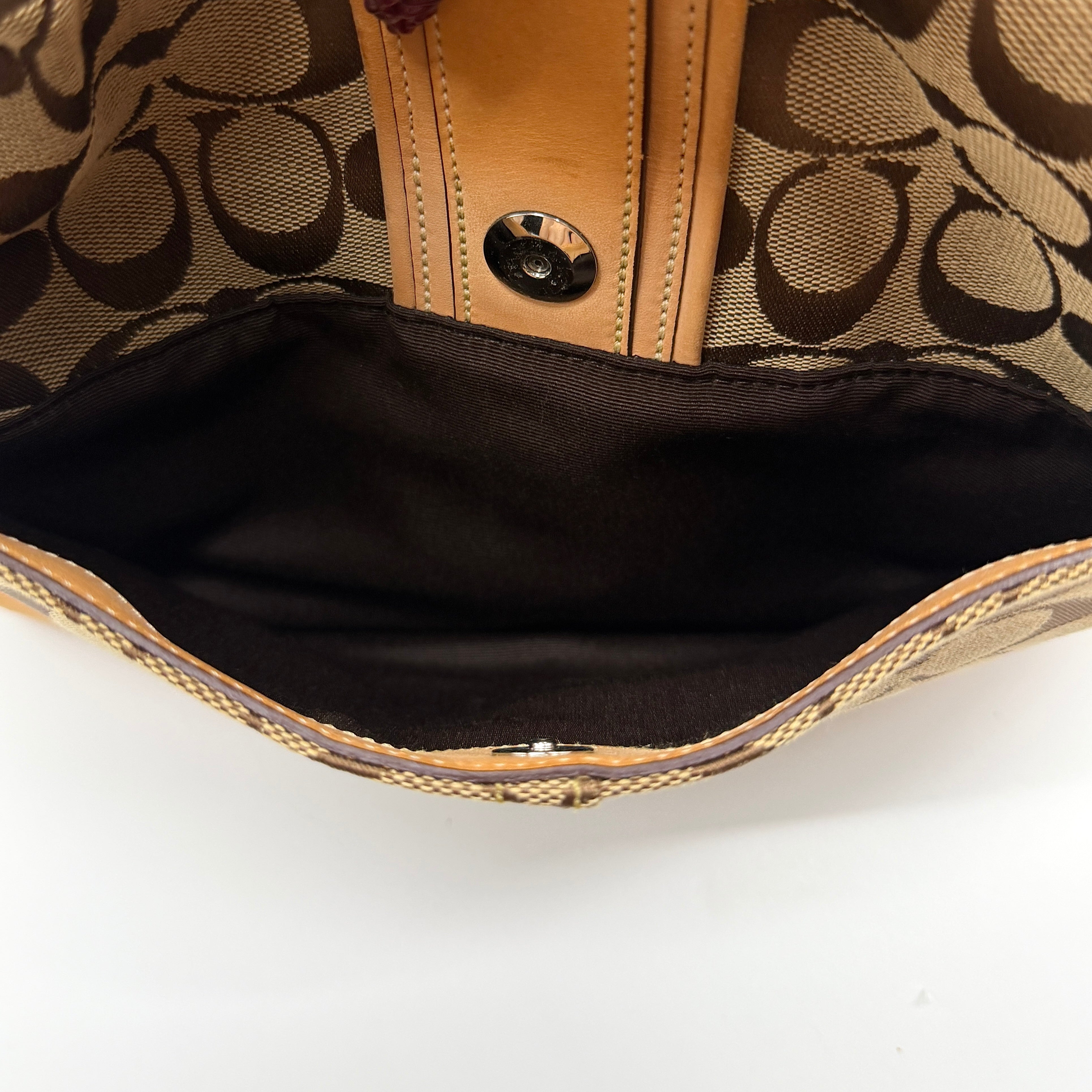 Coach Signature Clip Hamilton Hobo Shoulder Bag Beige