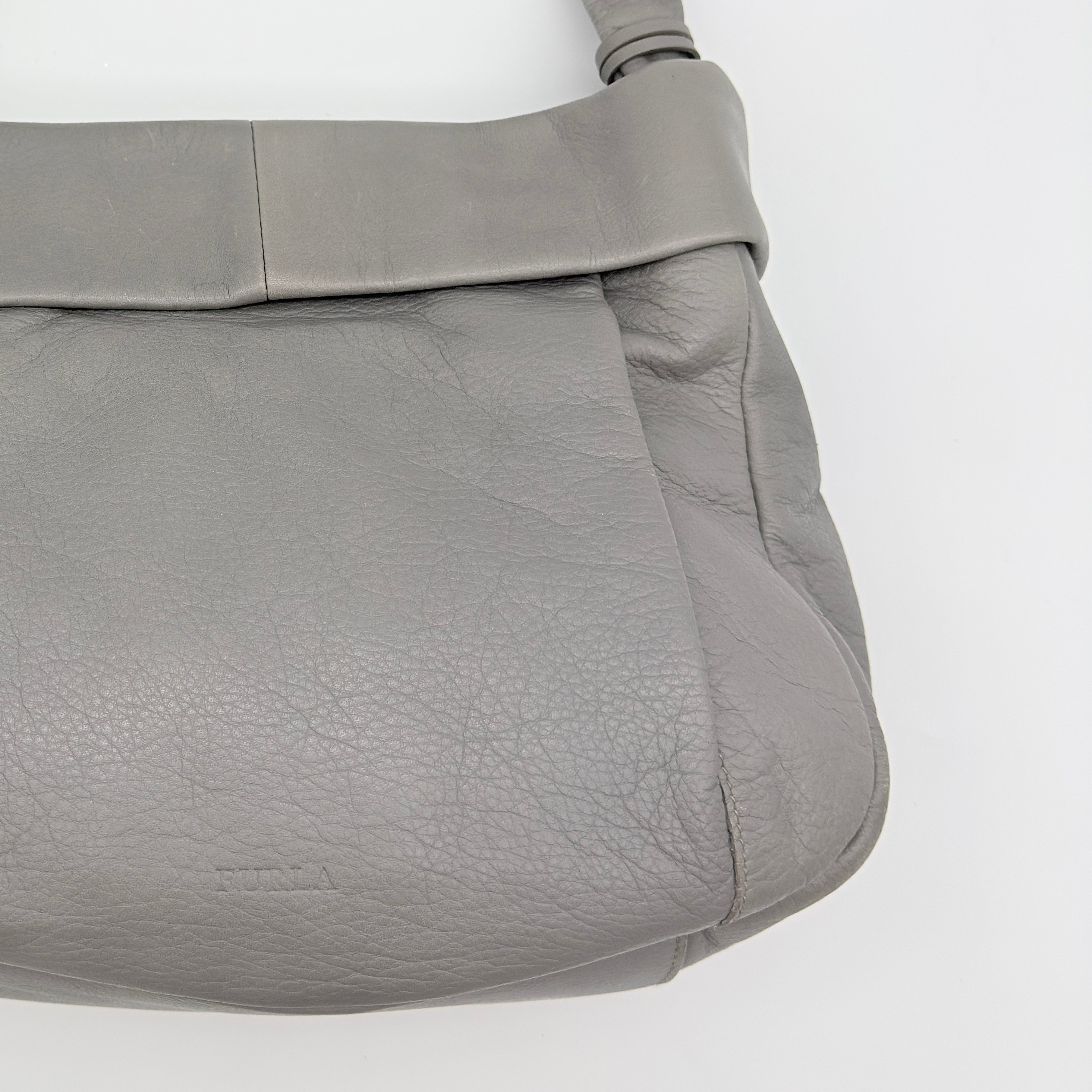 Furla Knotted Leather Shoulder Bag Grey