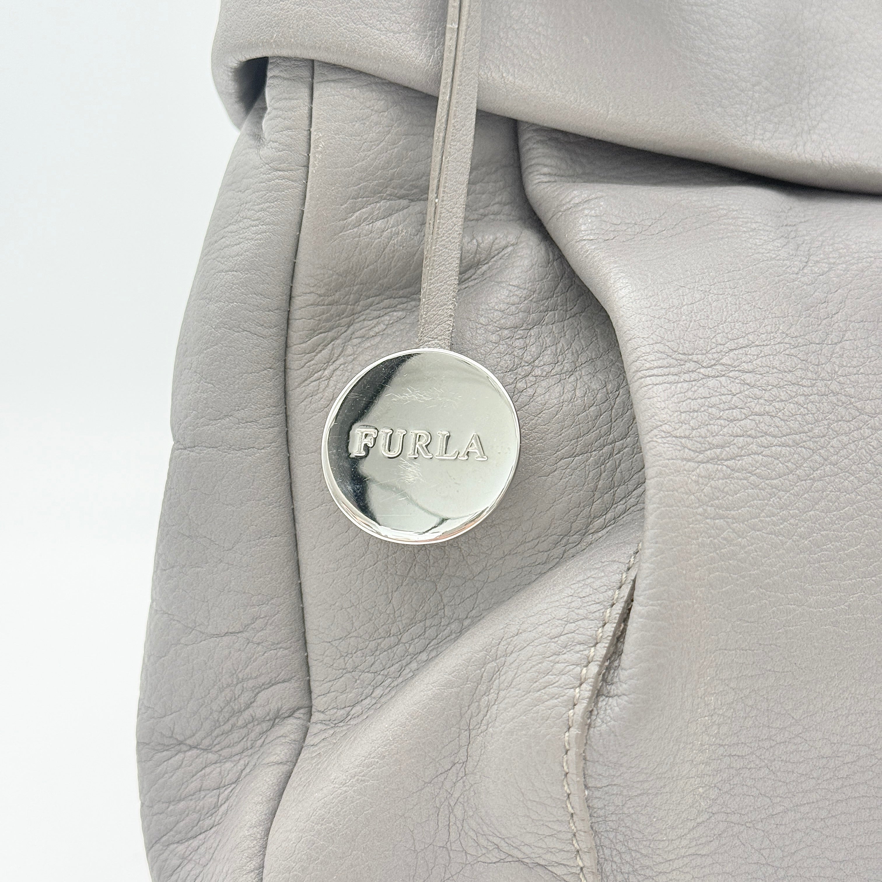 Furla Knotted Leather Shoulder Bag Grey