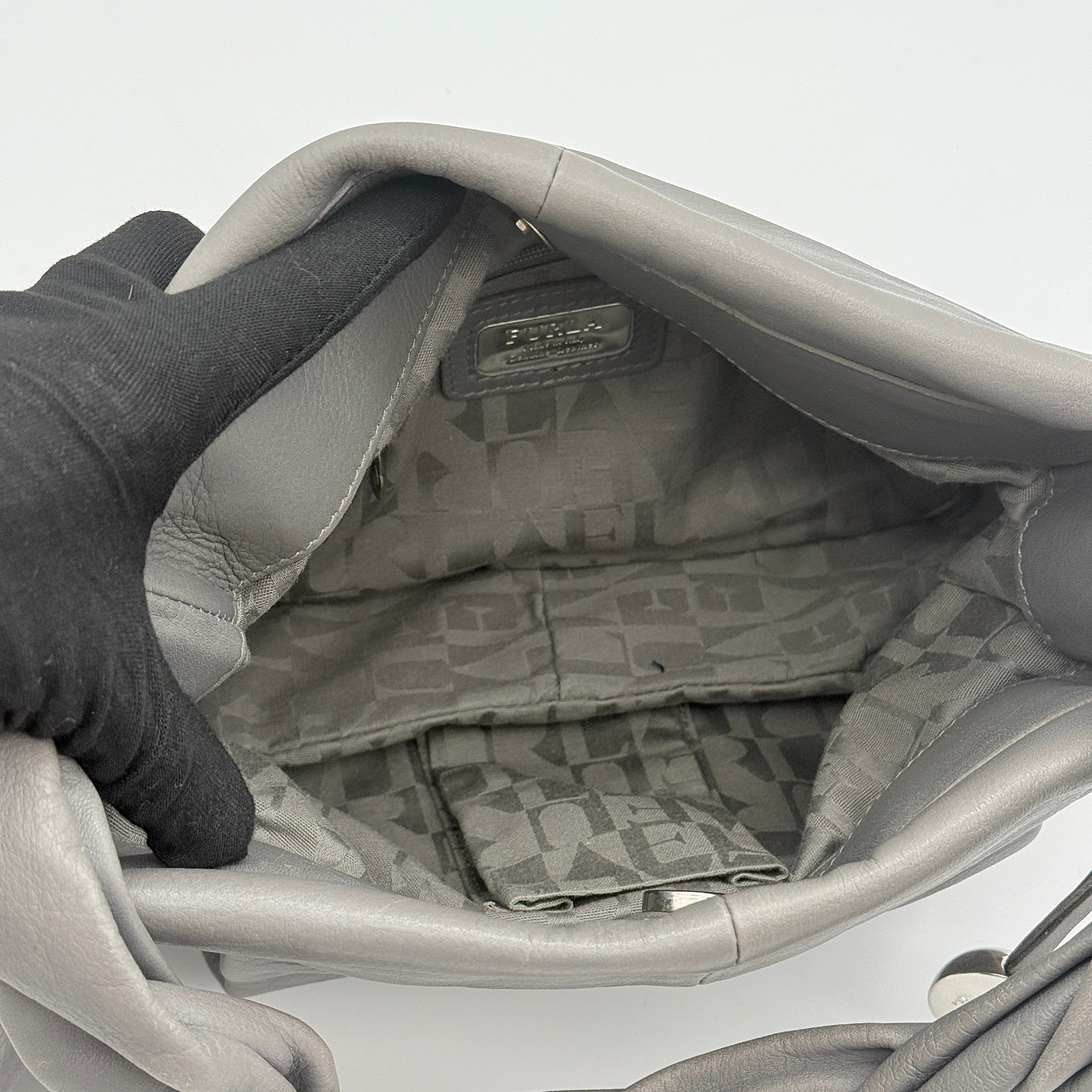 Furla Knotted Leather Shoulder Bag Grey