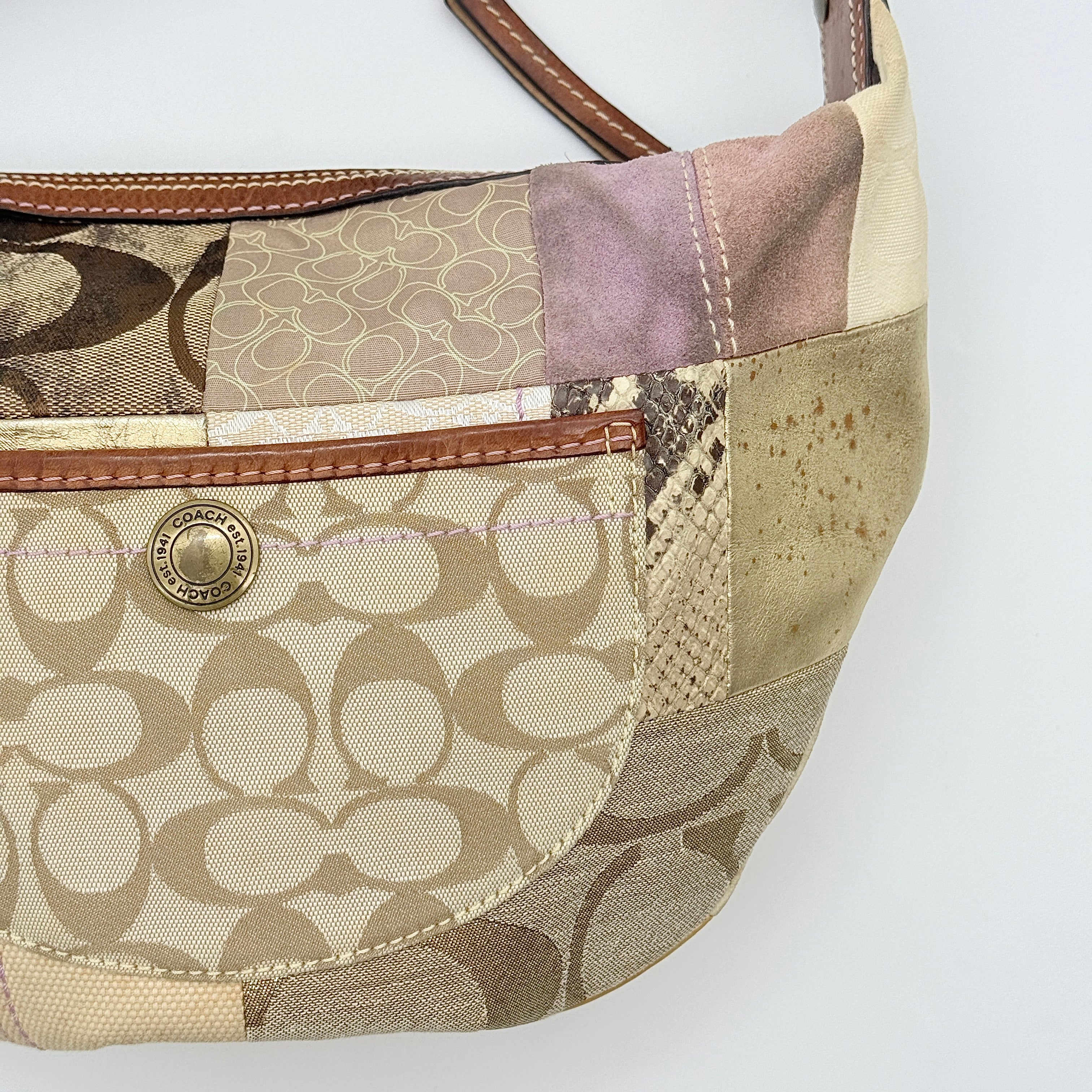 Coach Y2K Patchwork Hobo Boho Shoulder Bag Multicolor