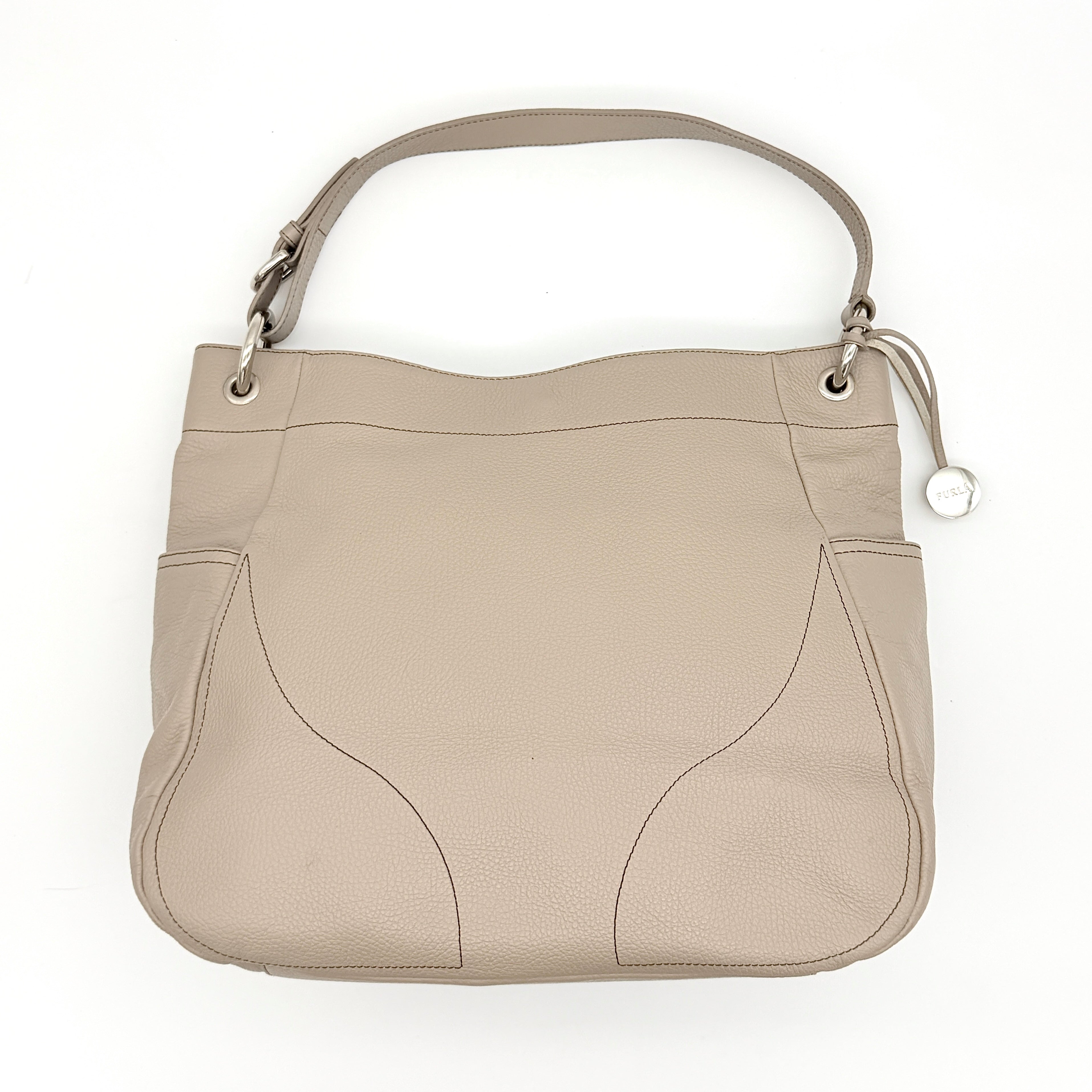 Furla Leather Hobo Shoulder Bag Beige