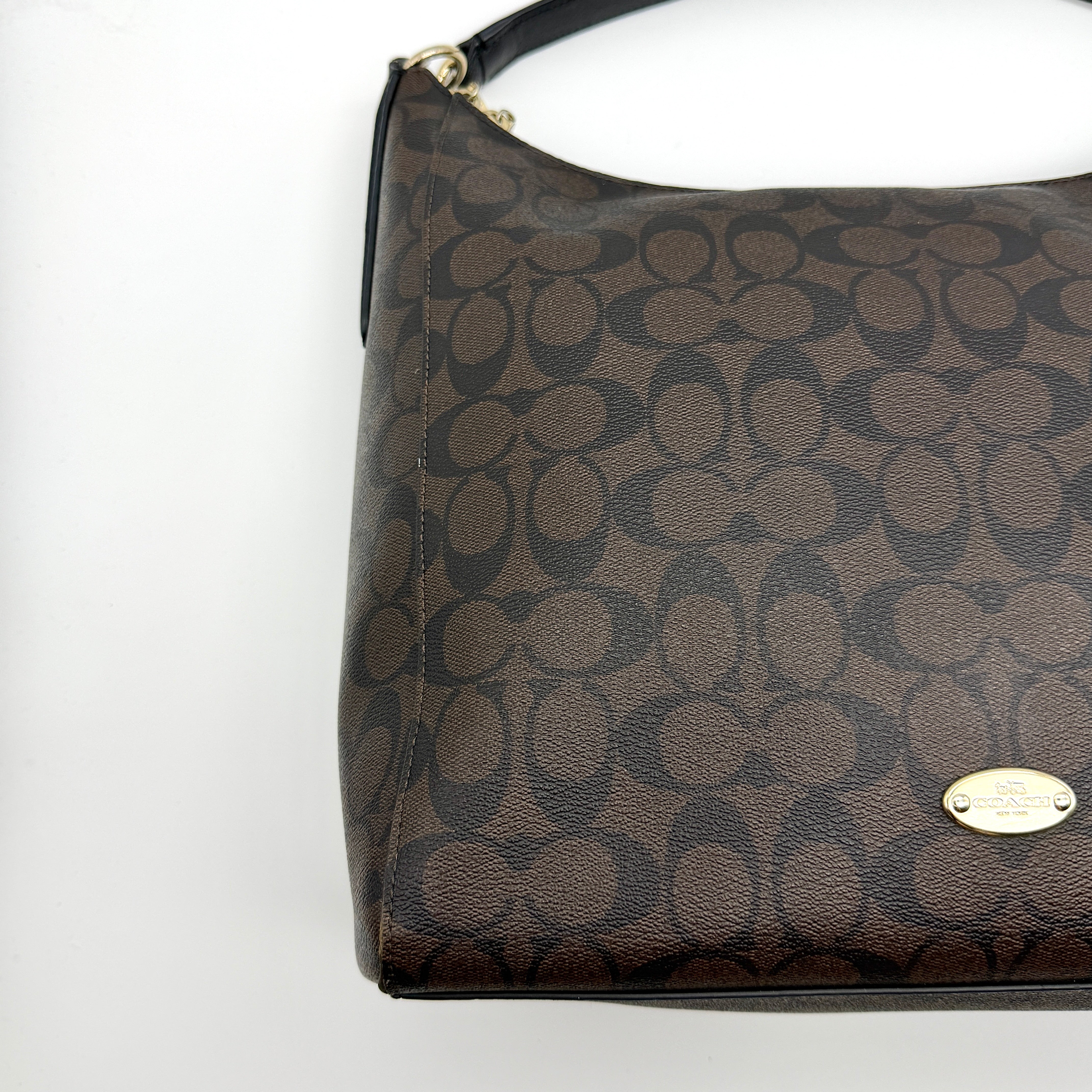 Coach Signature Hobo PVC Shoulder Bag Brown