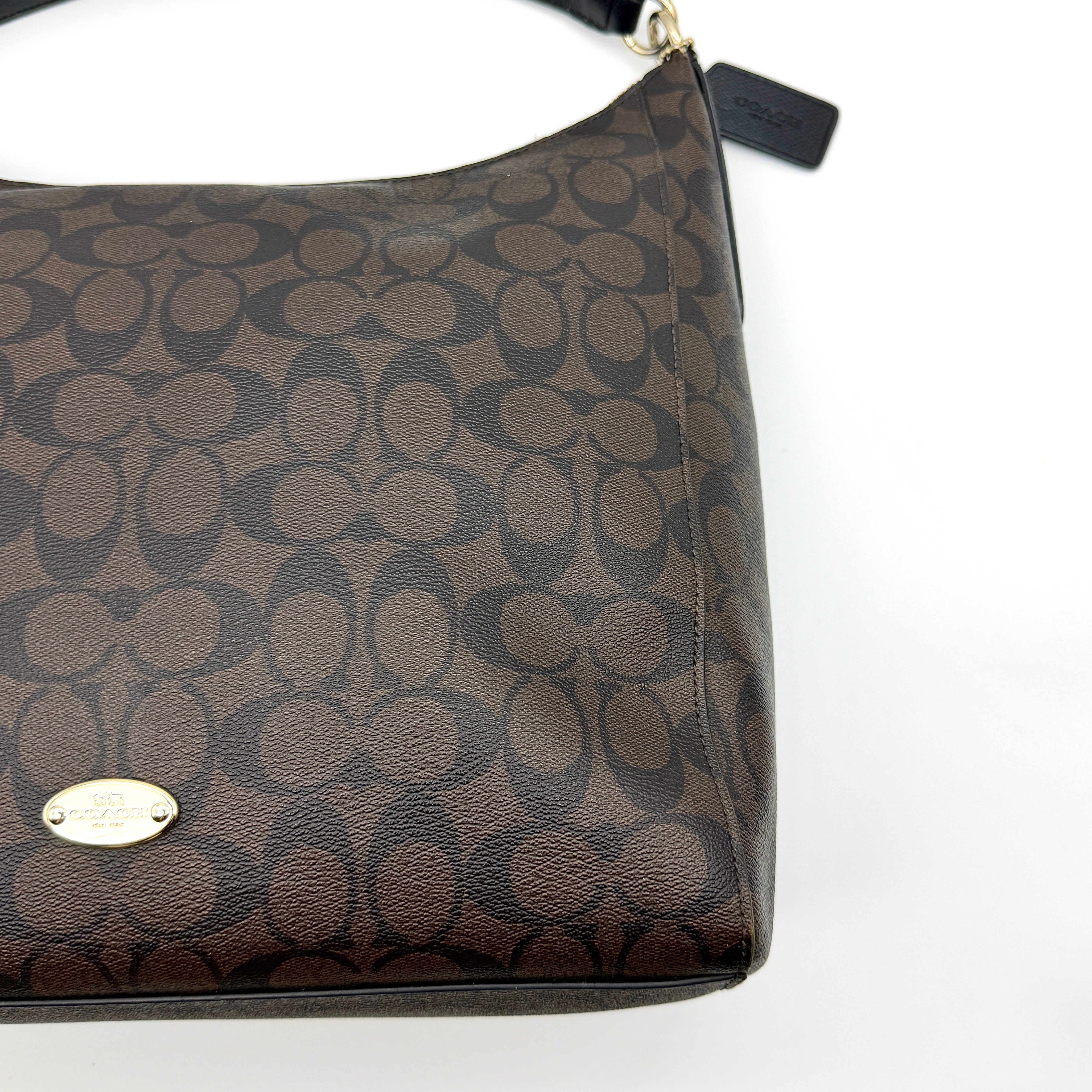 Coach Signature Hobo PVC Shoulder Bag Brown