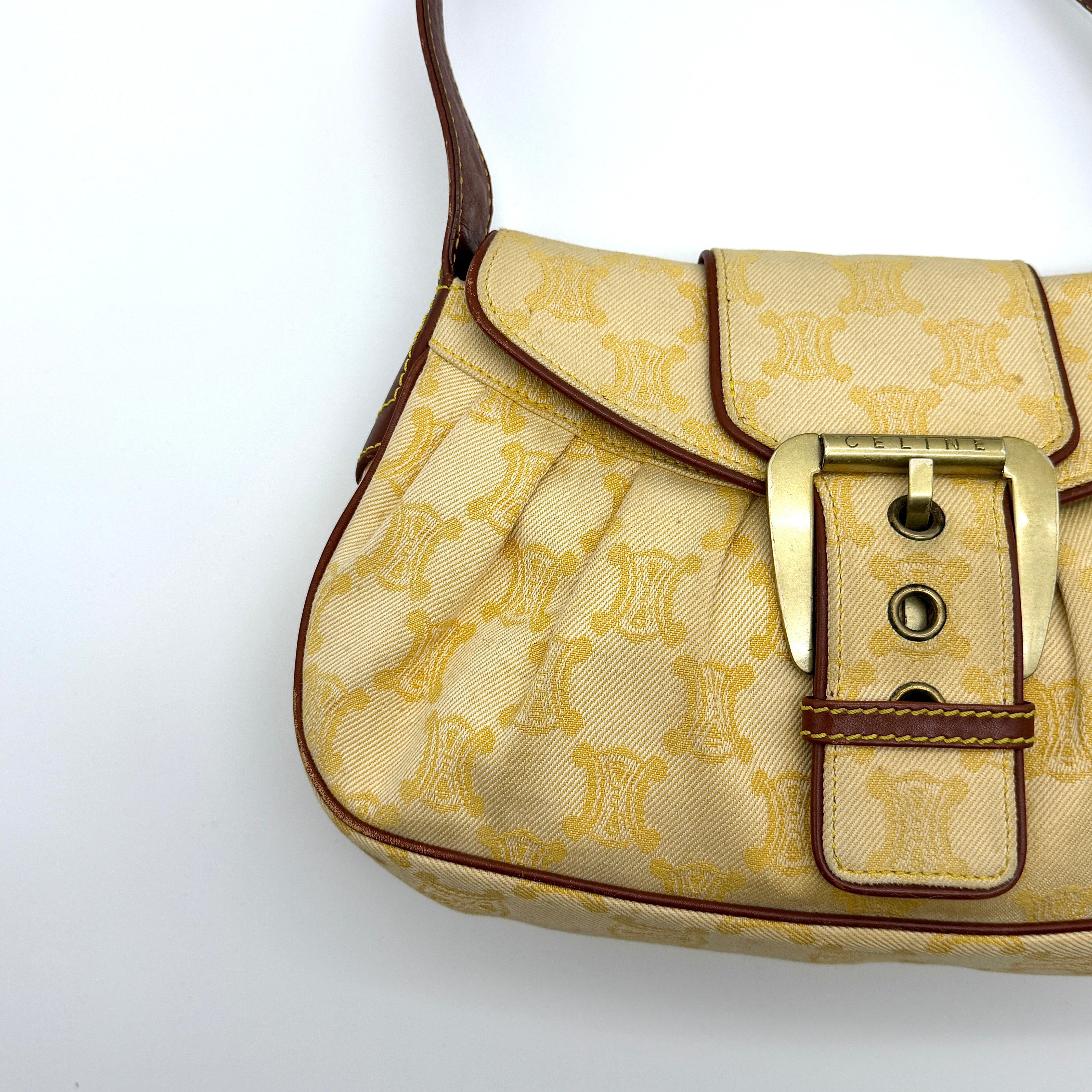 Celine Triomphe Macadam One Shoulder Bag Beige/Brown