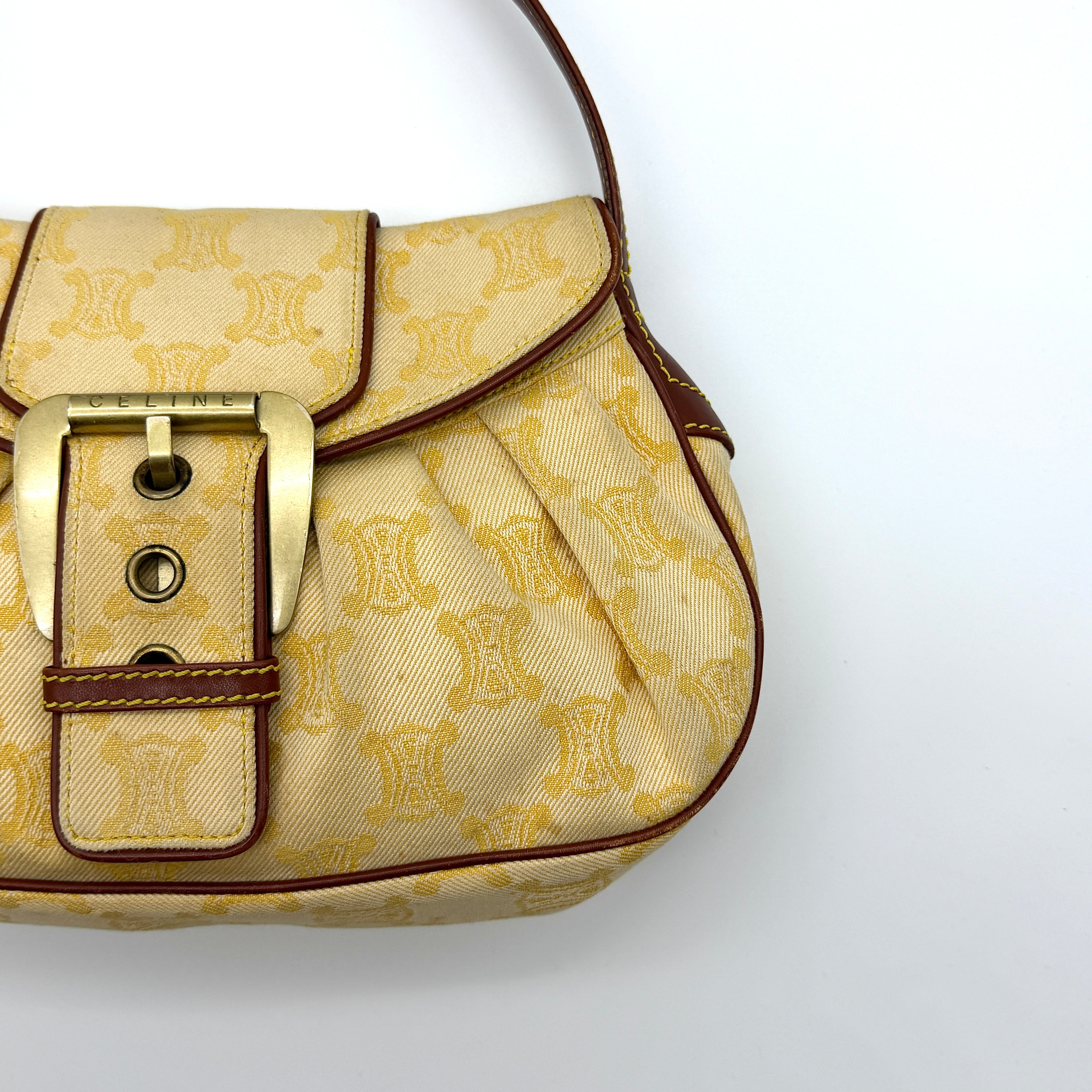 Celine Triomphe Macadam One Shoulder Bag Beige/Brown