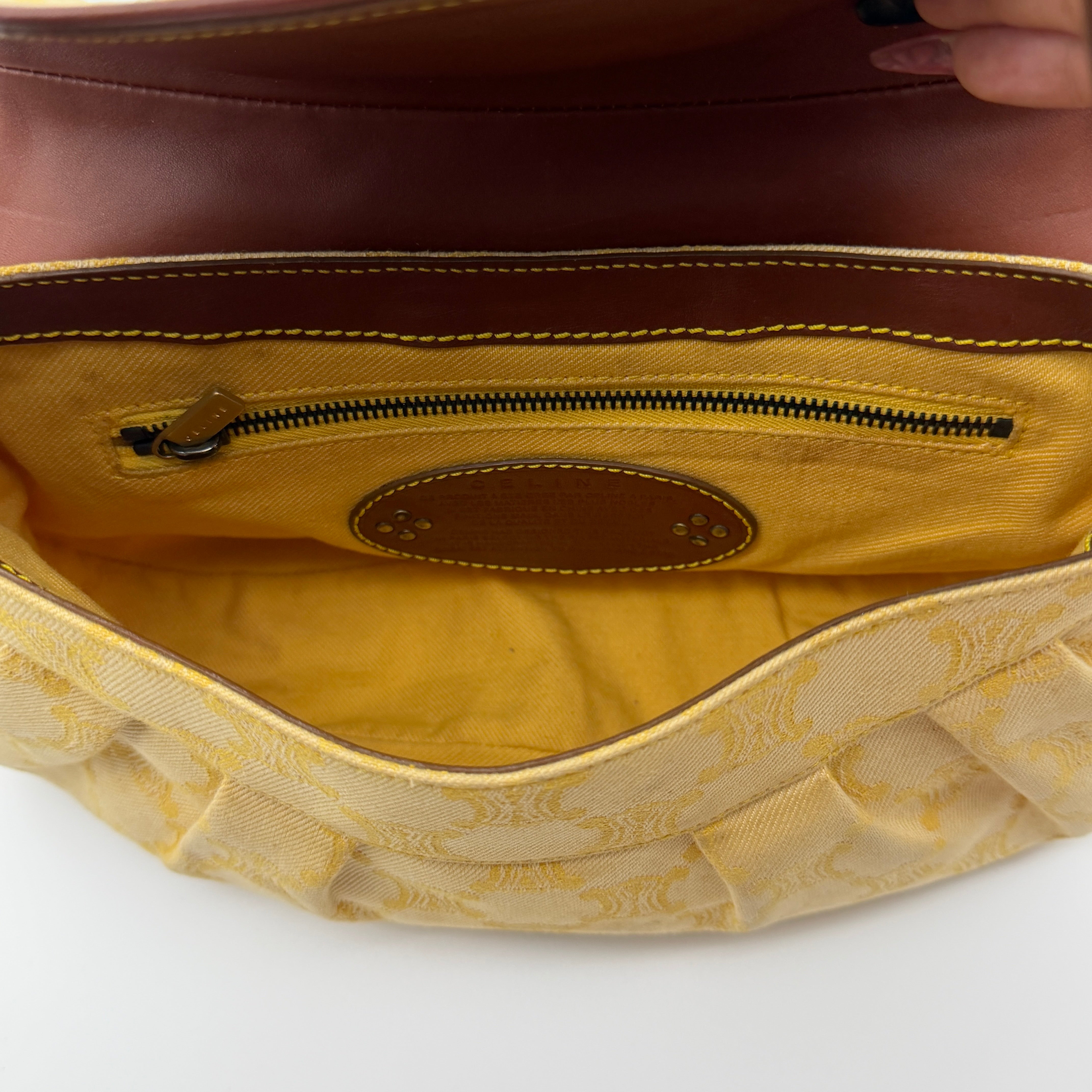 Celine Triomphe Macadam One Shoulder Bag Beige/Brown