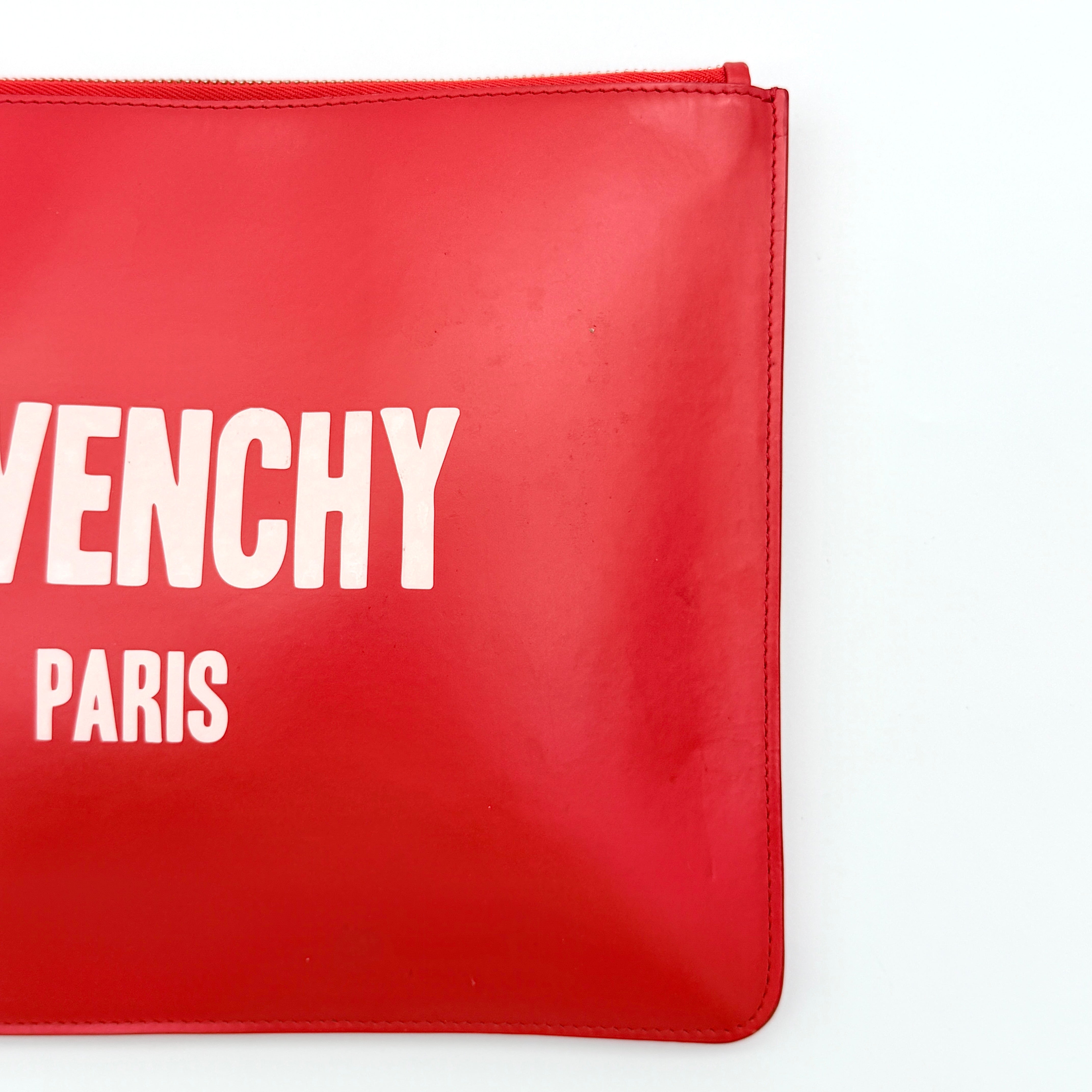 Givenchy Logo Print Leather Clutch Bag Red