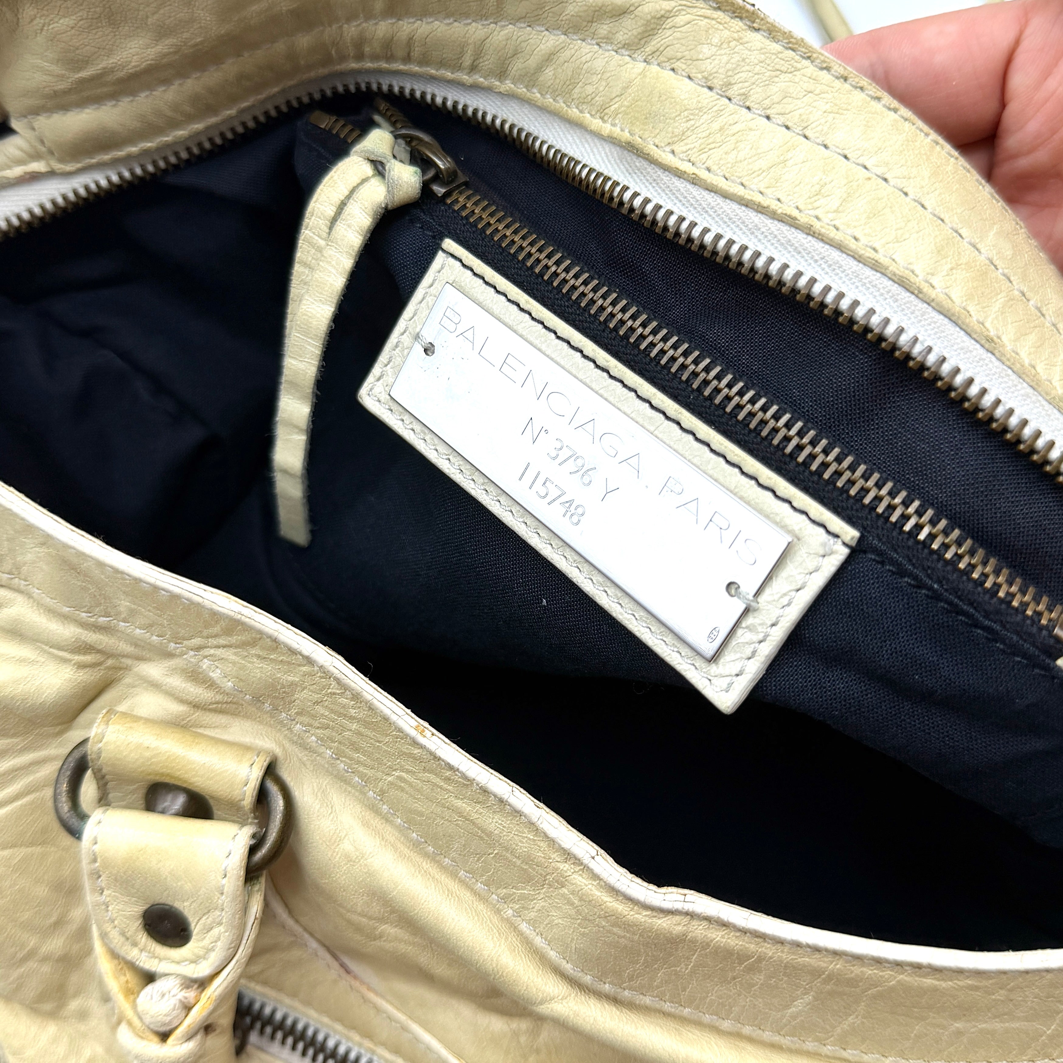 Balenciaga 2Way Agneau Leather Motorcycle City Bag Cream