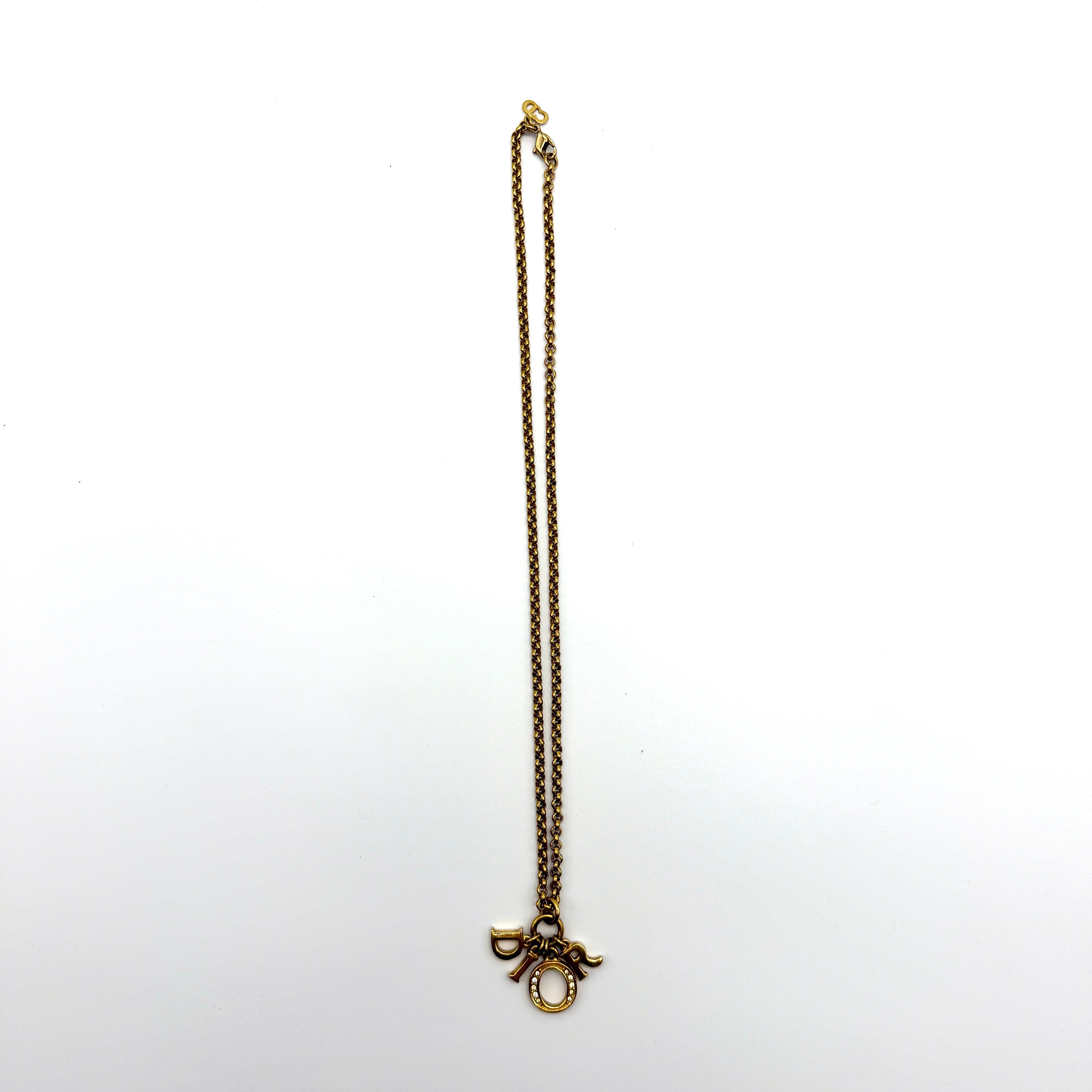 Dior Letter Rhinestone Necklace Gold