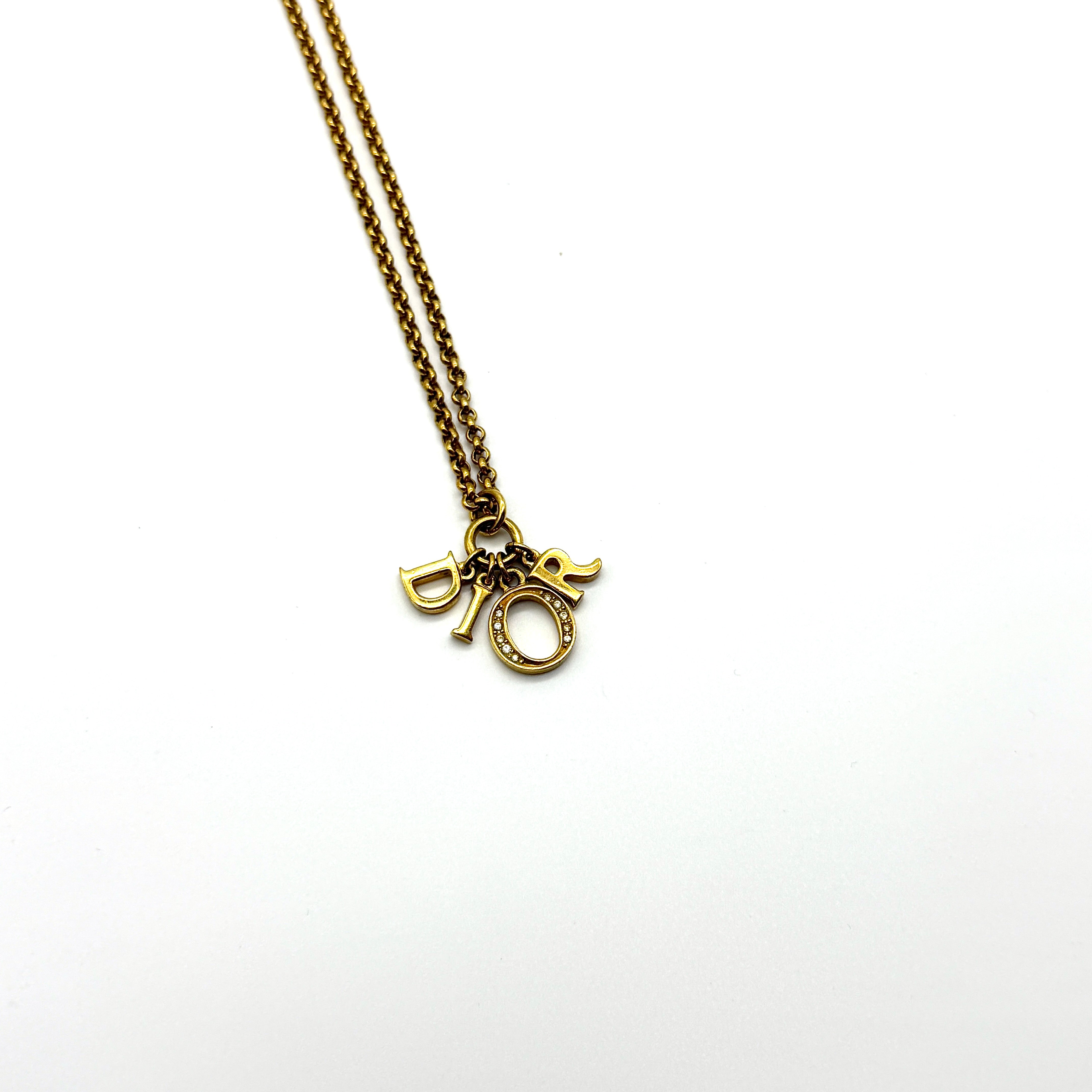 Dior Letter Rhinestone Necklace Gold