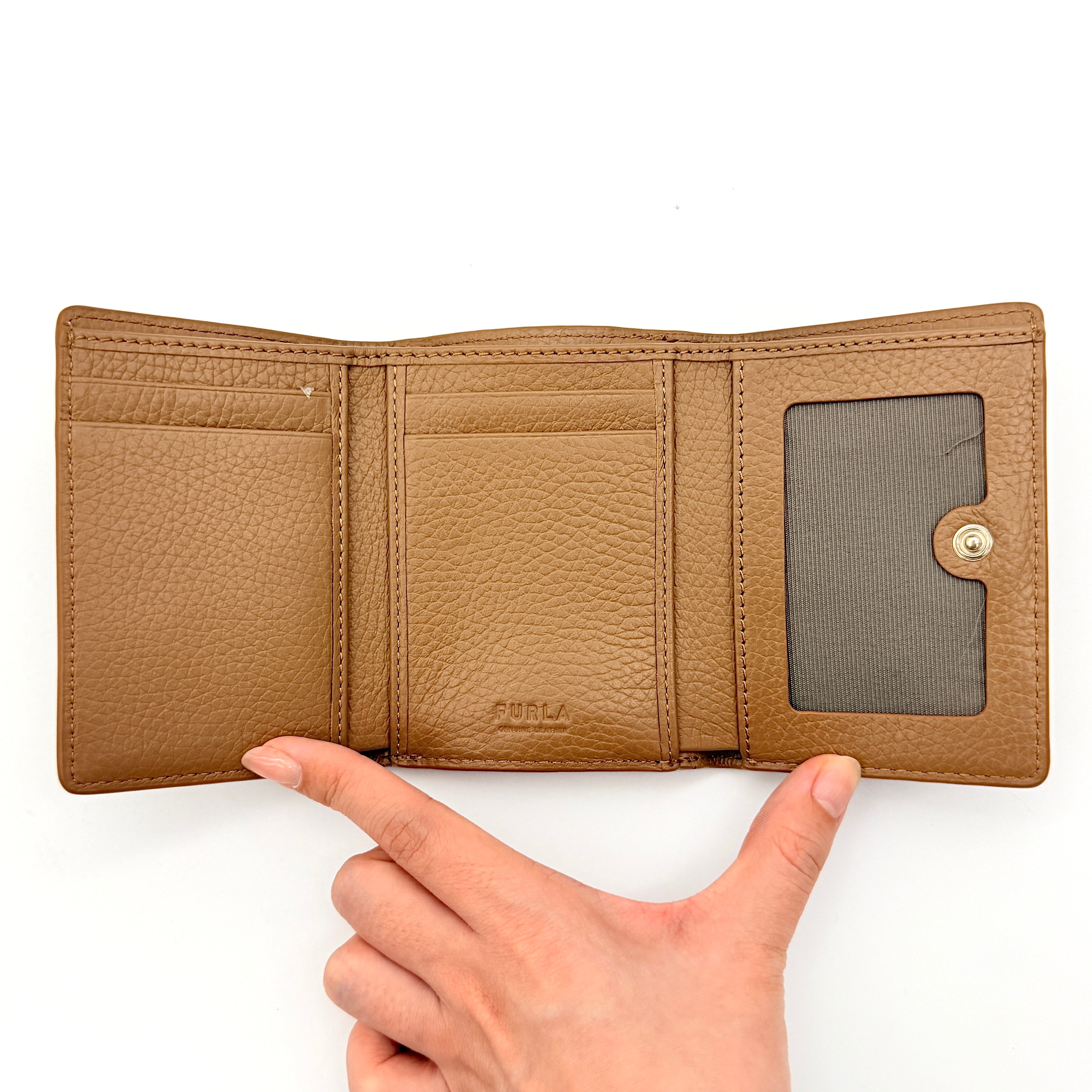 Furla Croc Embossed Trifold Wallet Brown