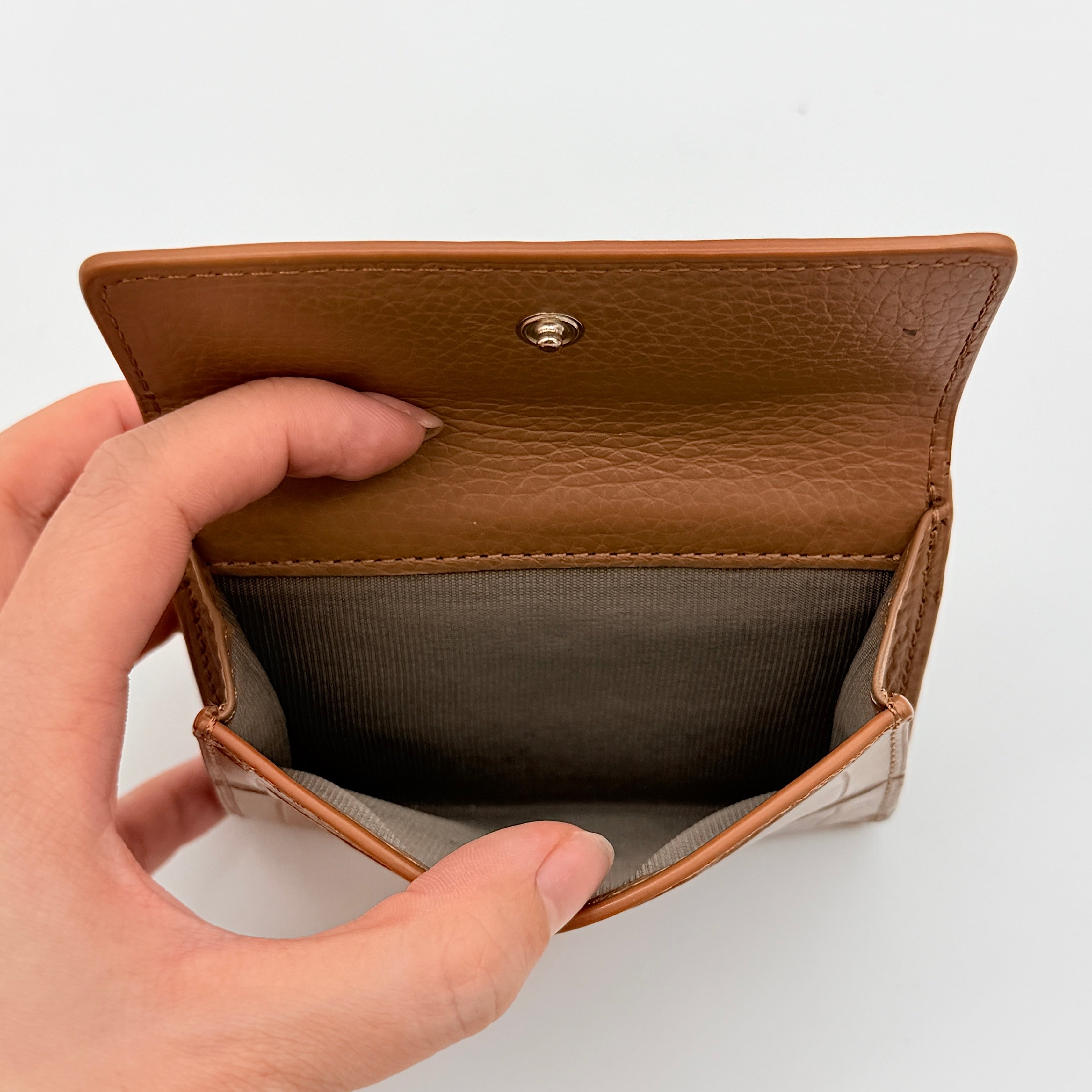 Furla Croc Embossed Trifold Wallet Brown