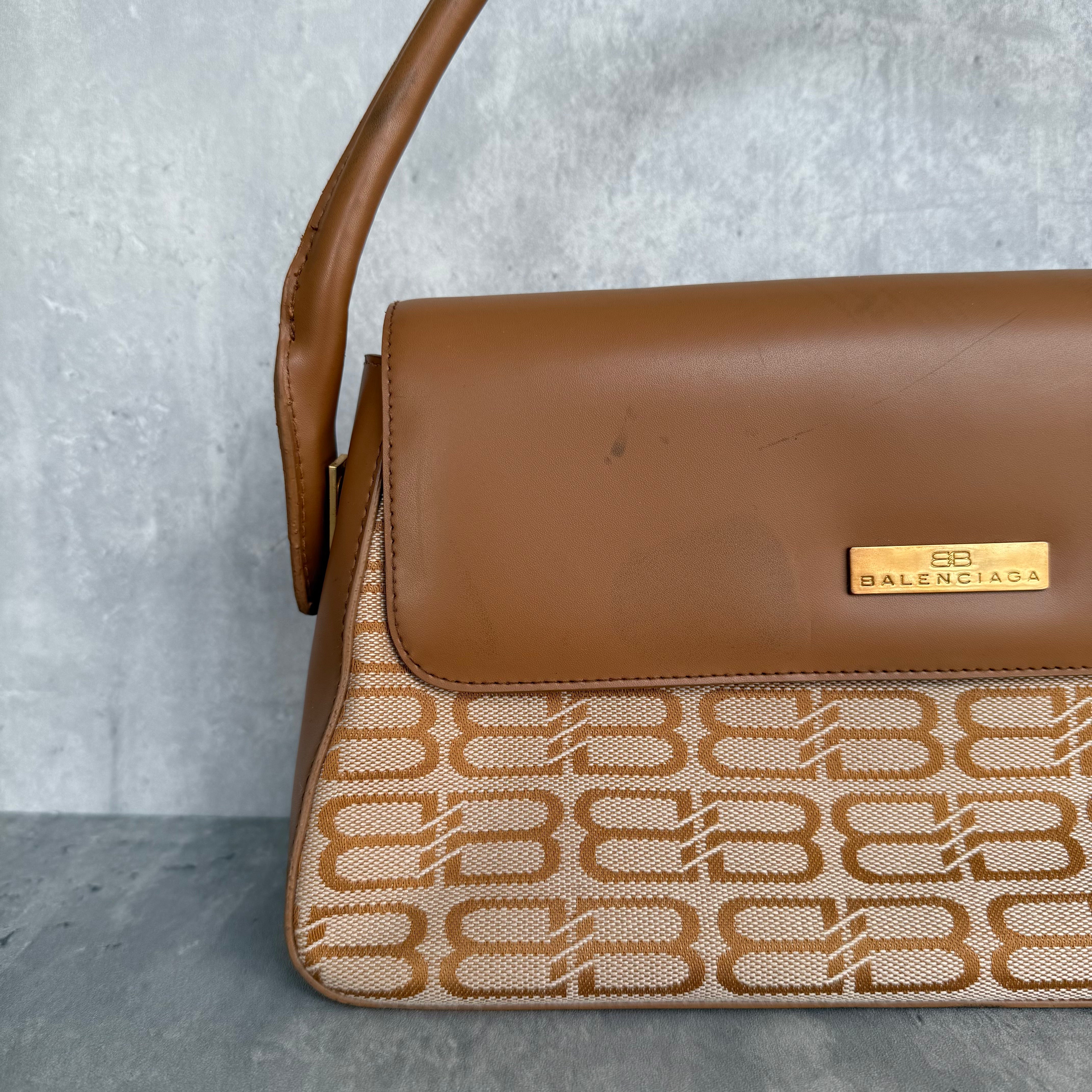 Balenciaga BB Monogram Shoulder Bag Beige/Brown