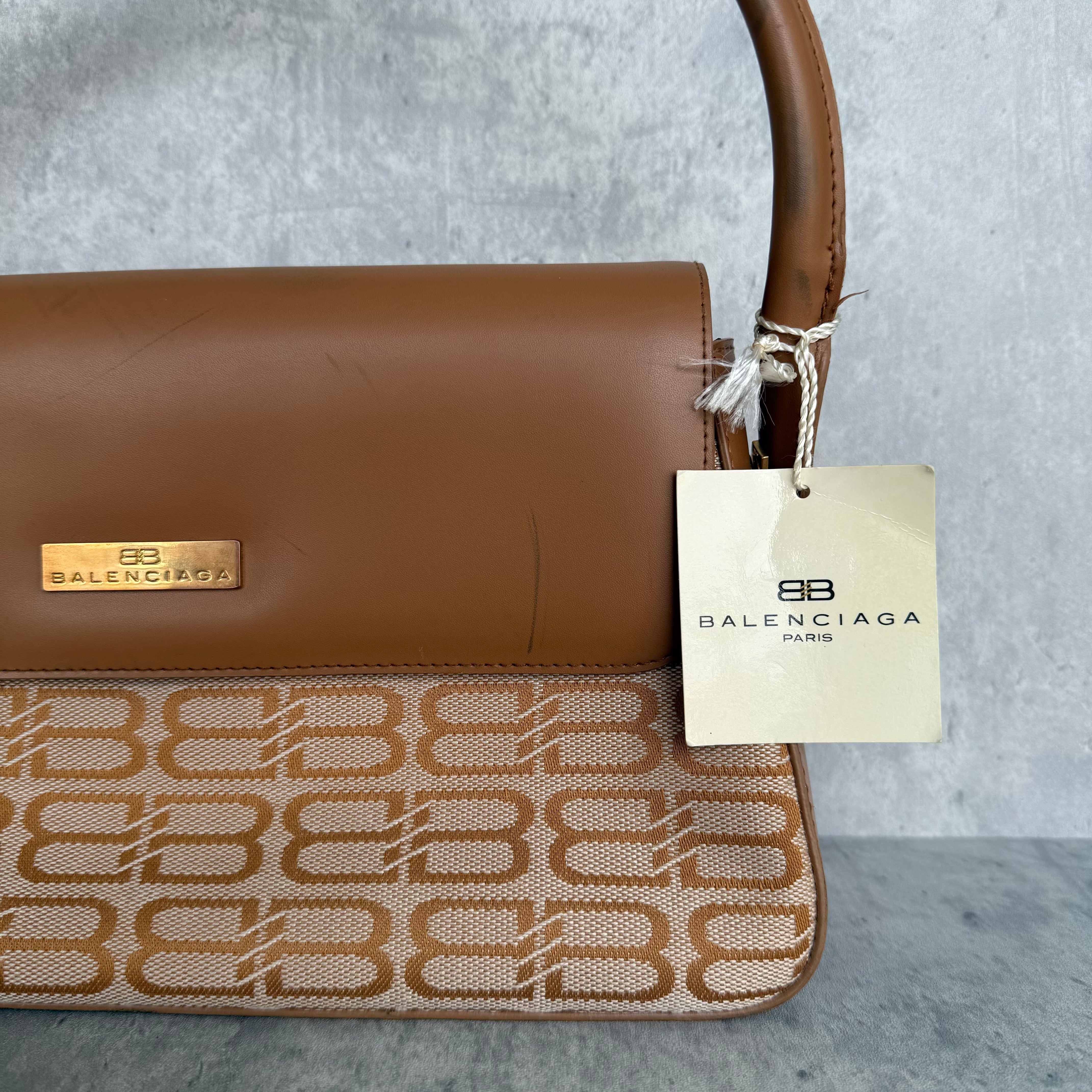 Balenciaga BB Monogram Shoulder Bag Beige/Brown