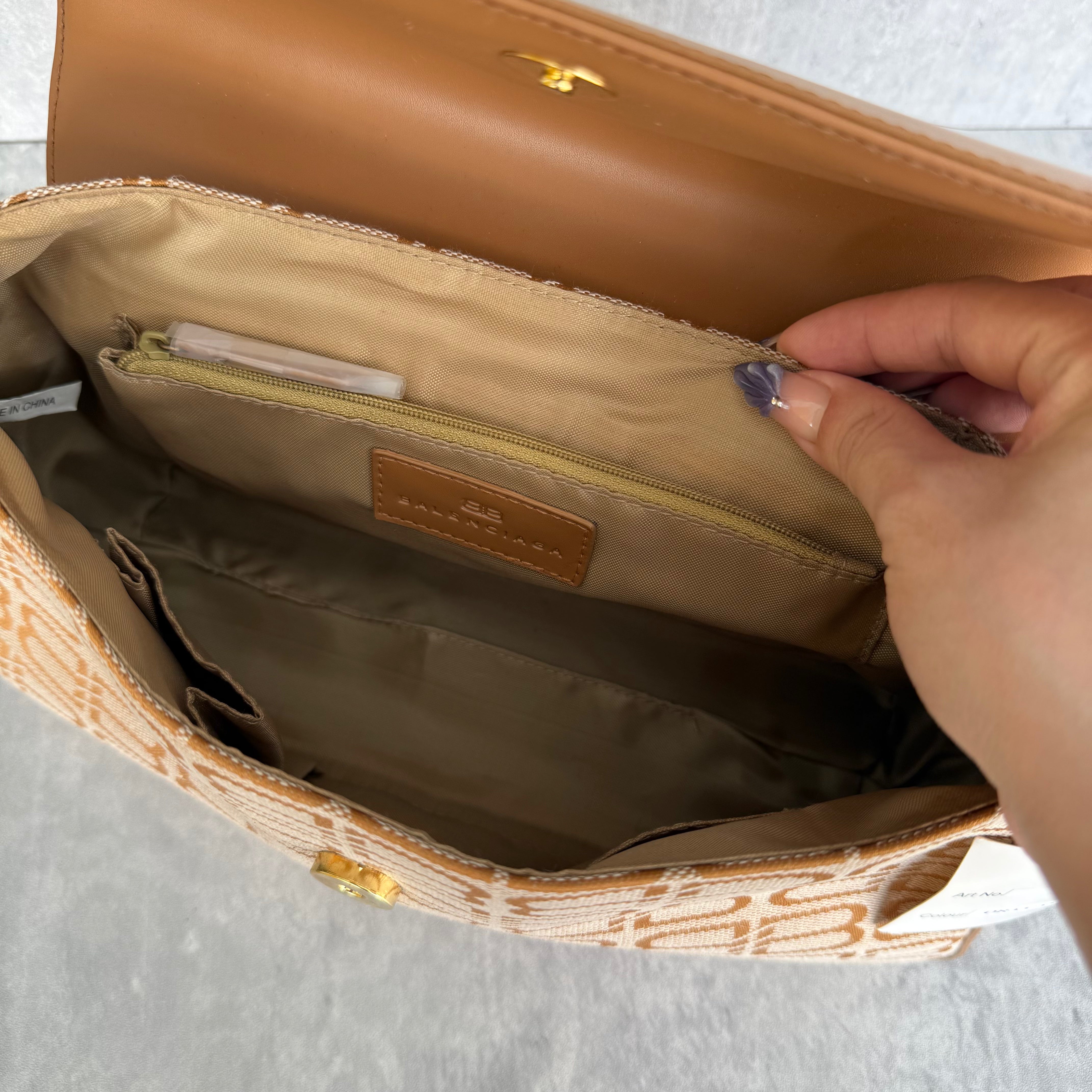 Balenciaga BB Monogram Shoulder Bag Beige/Brown