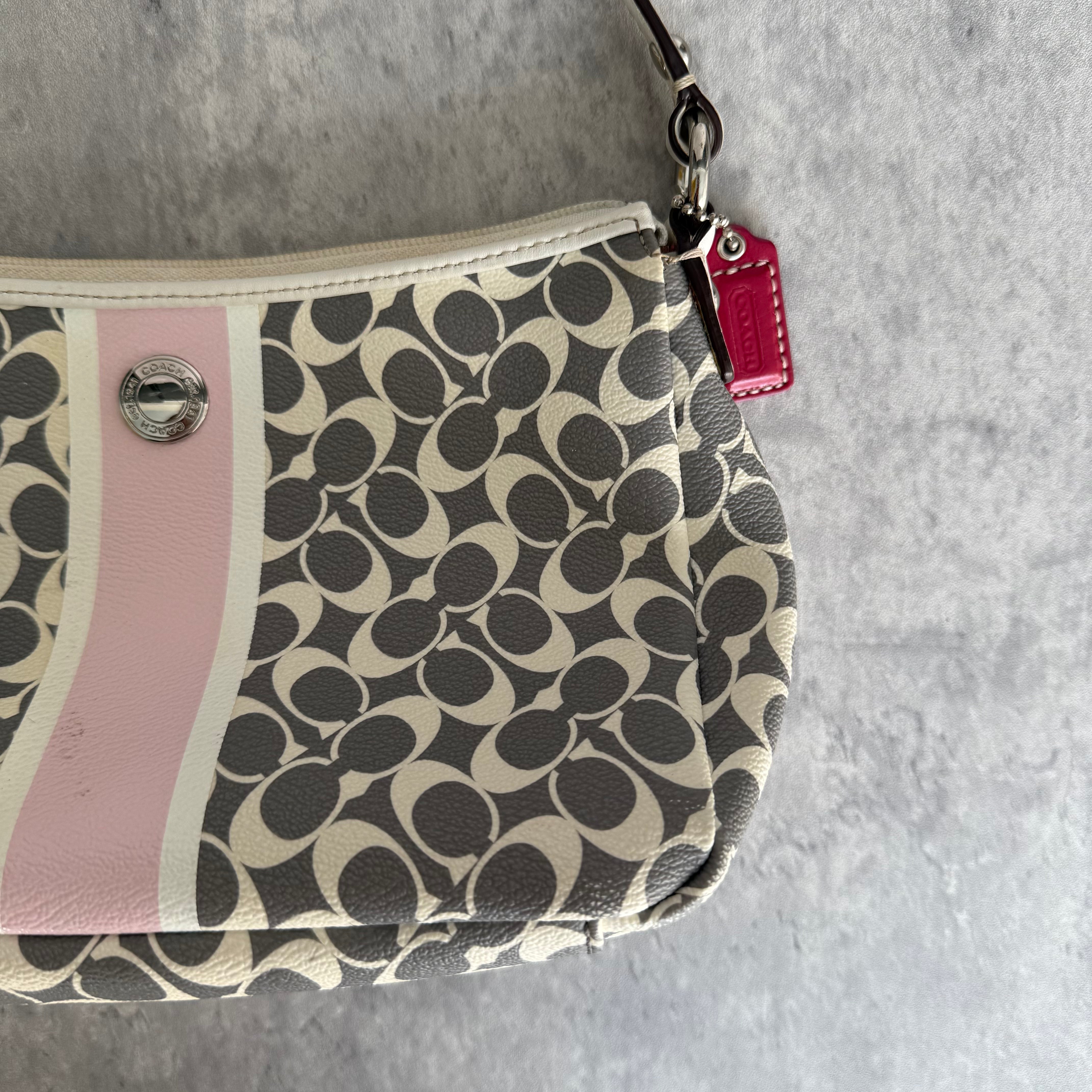 Coach Signature Chelsea Stripe Shoulder Bag Grey/Pink