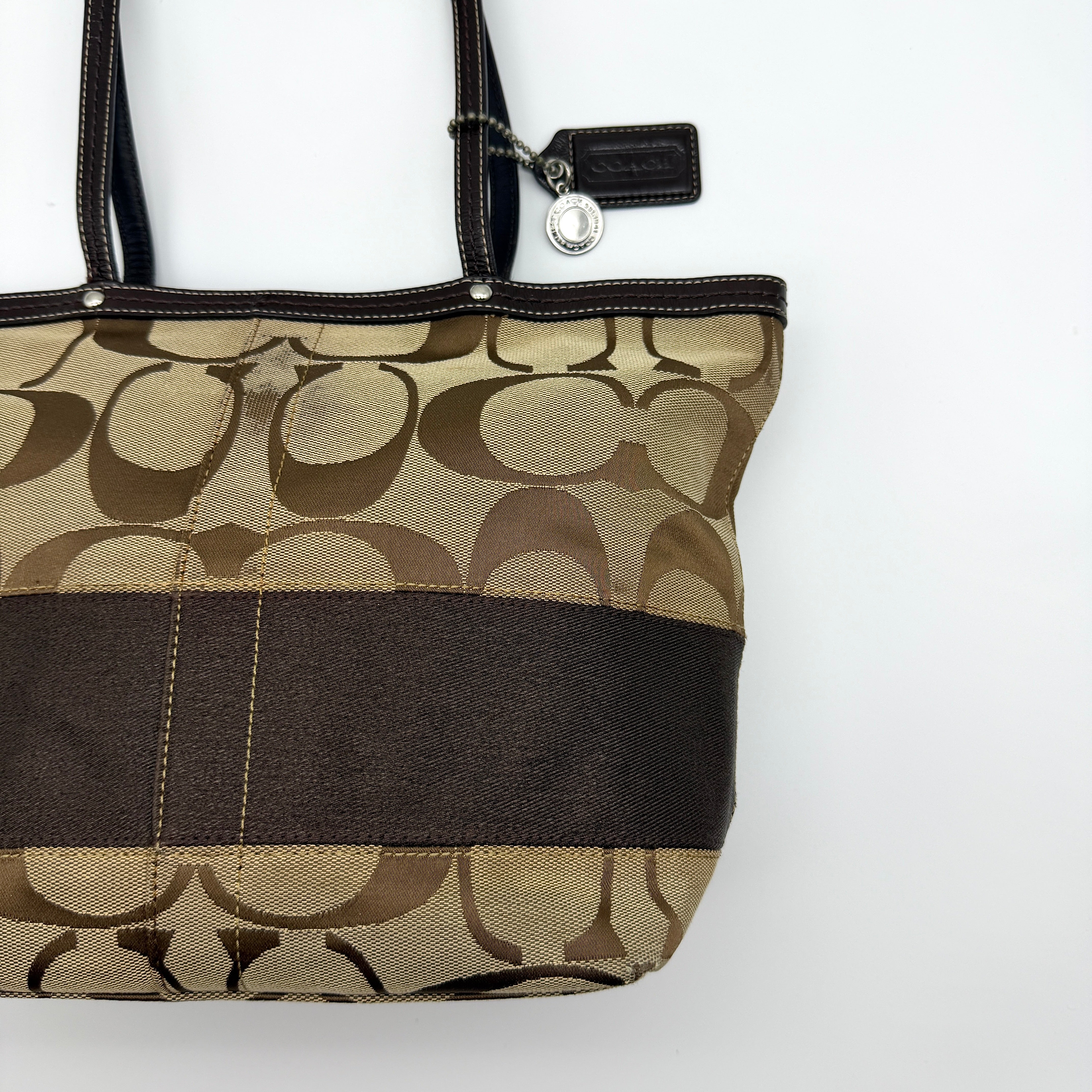 Coach Signature Stripe Tote Bag Beige/Brown