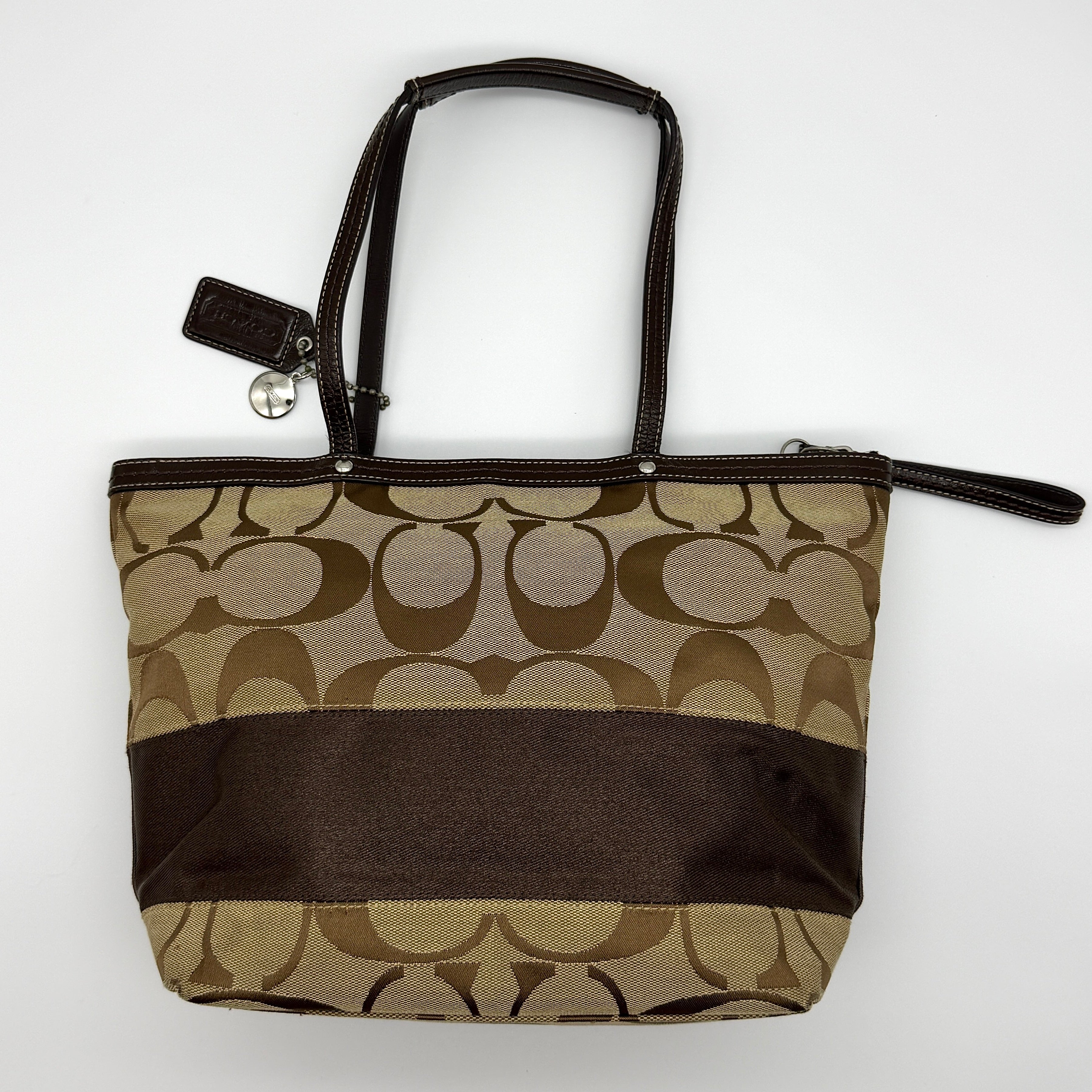 Coach Signature Stripe Tote Bag Beige/Brown
