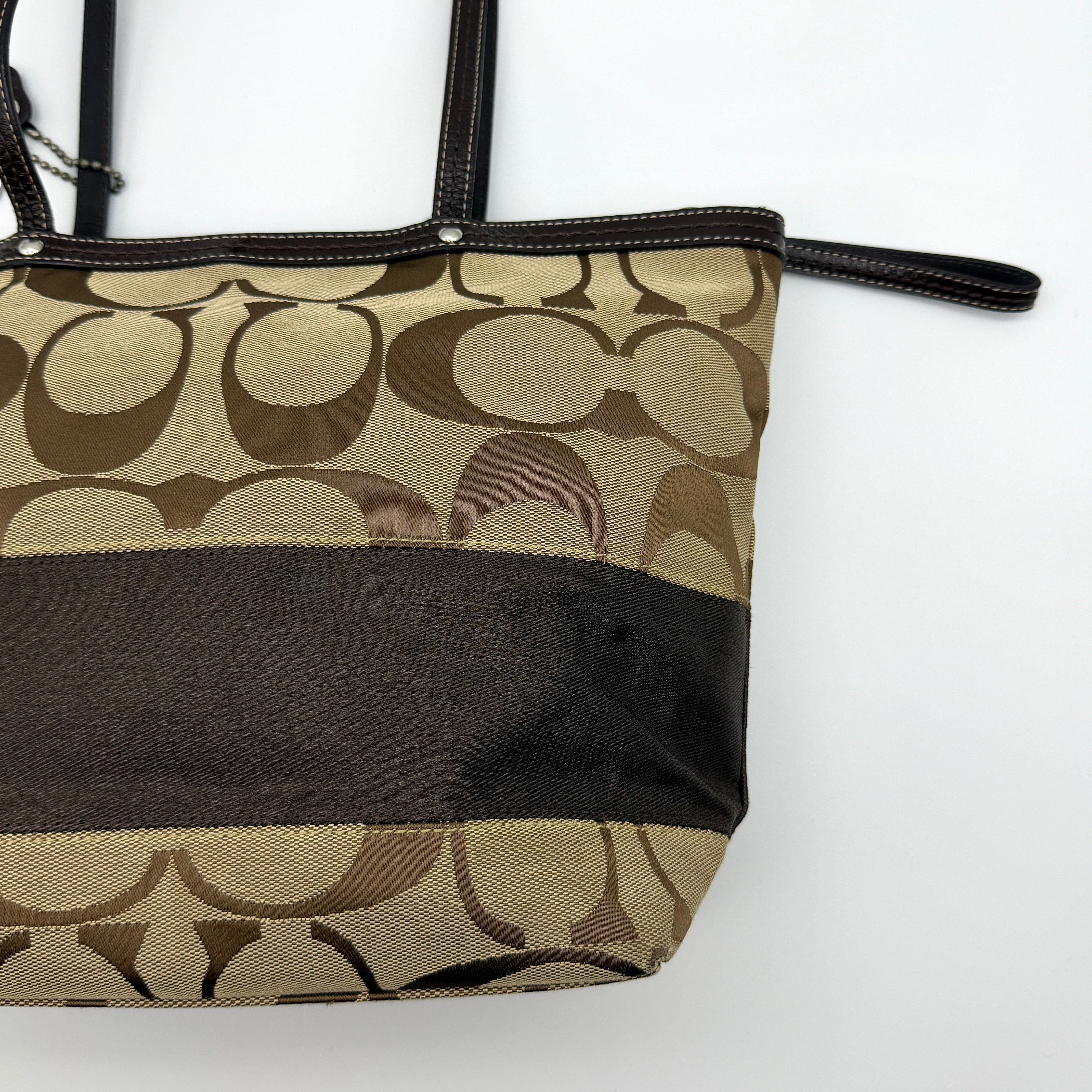 Coach Signature Stripe Tote Bag Beige/Brown